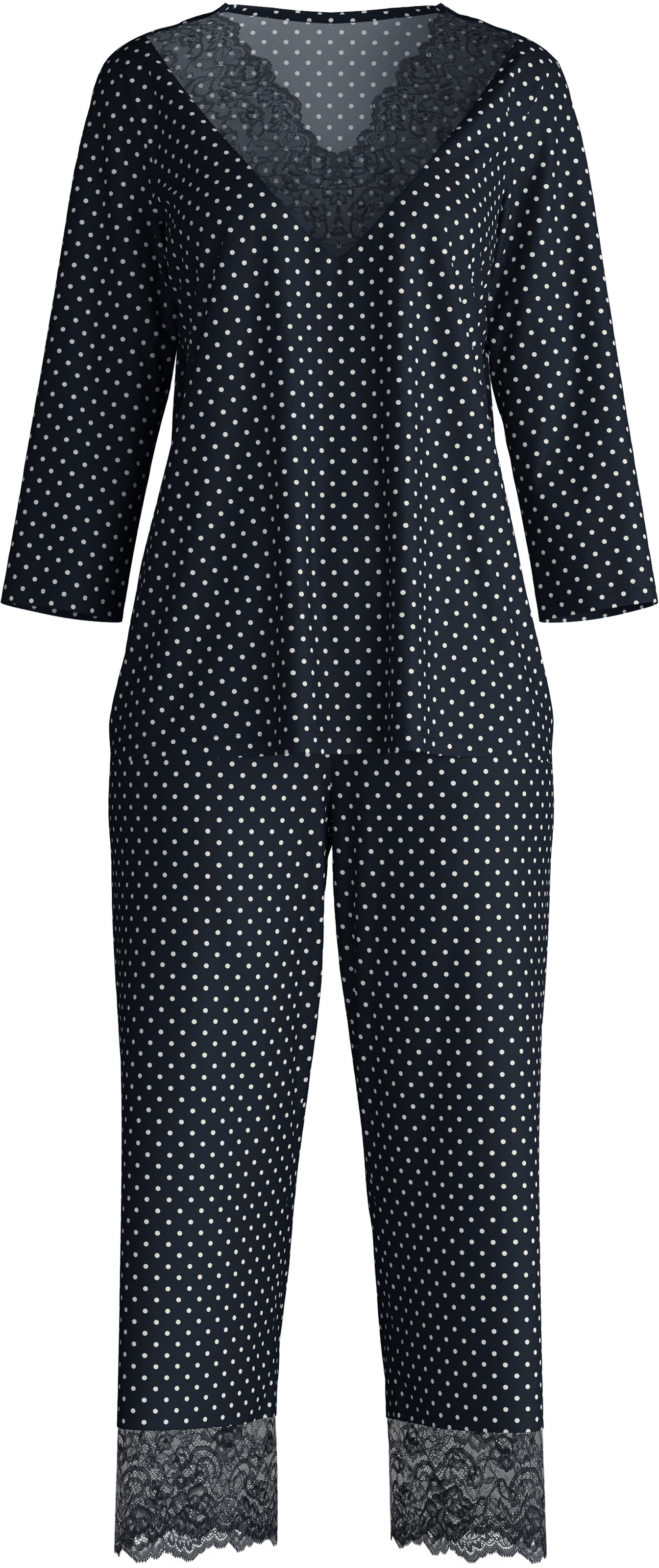 CALIDA Capri-Pyjama »Deep Dreams«, (2 tlg.), 7/8-Länge, gepunktet, Spitze, atmungsaktiv, weich