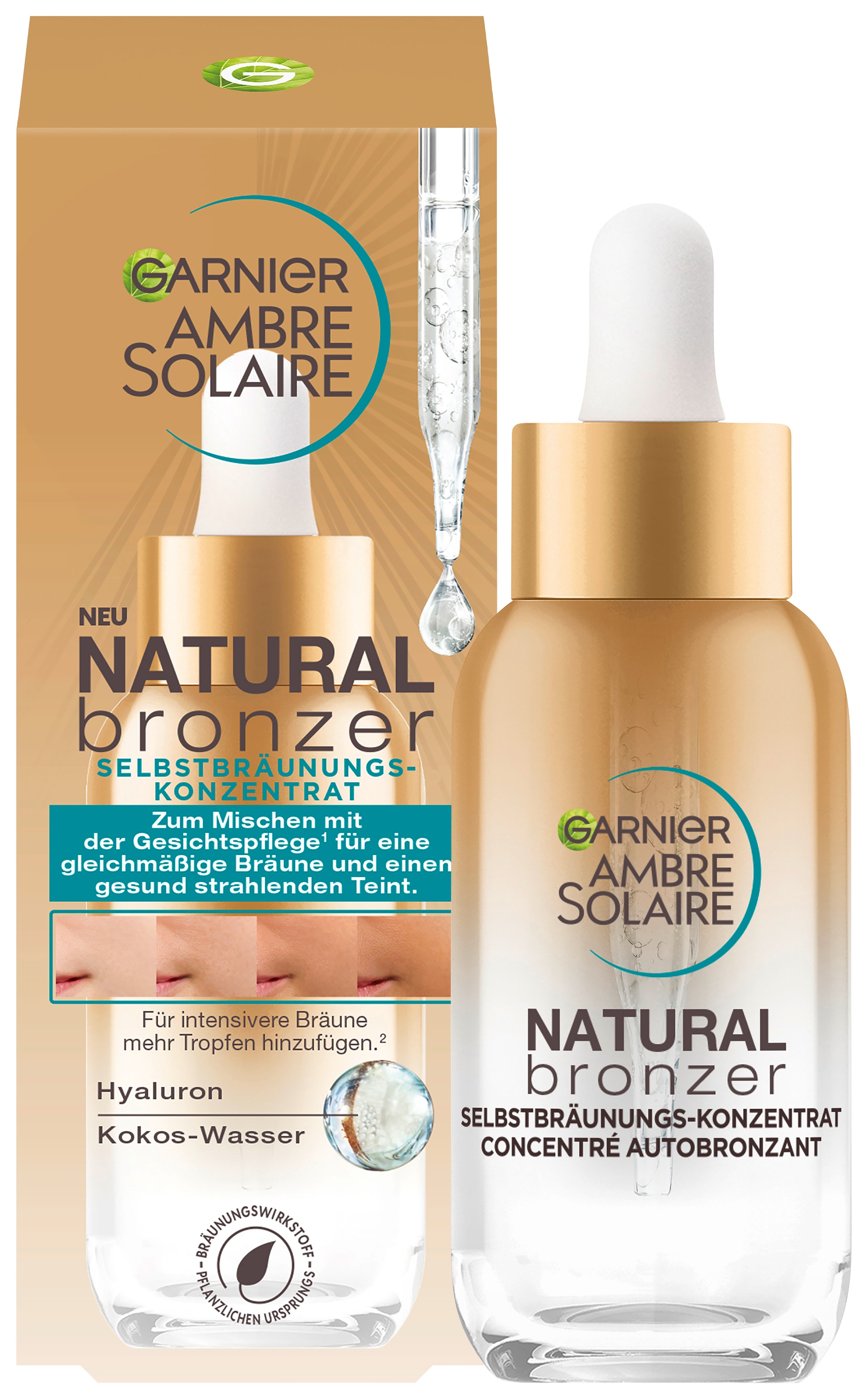GARNIER Selbstbräunungskonzentrat »AMBRE SOLAIRE NATUTRAL BRONZER« sorgt für einen Teint, pflegt die Haut zugleich, zieht schnell ein