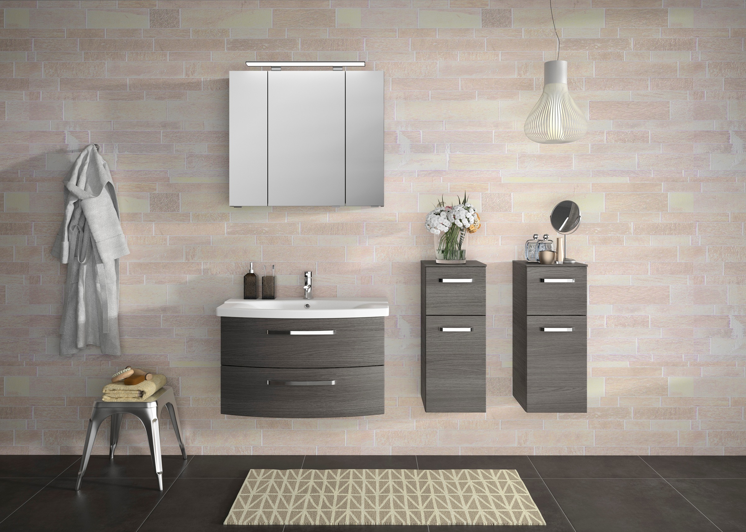 Saphir Badezimmerspiegelschrank »Serie 4010 Badezimmer-Spiegelschrank inkl. LED-Aufsatzleuchte«, Badschrank 80 cm breit, 3 Türen, 6 Glas-Einlegeböden, inkl Türdämpfer