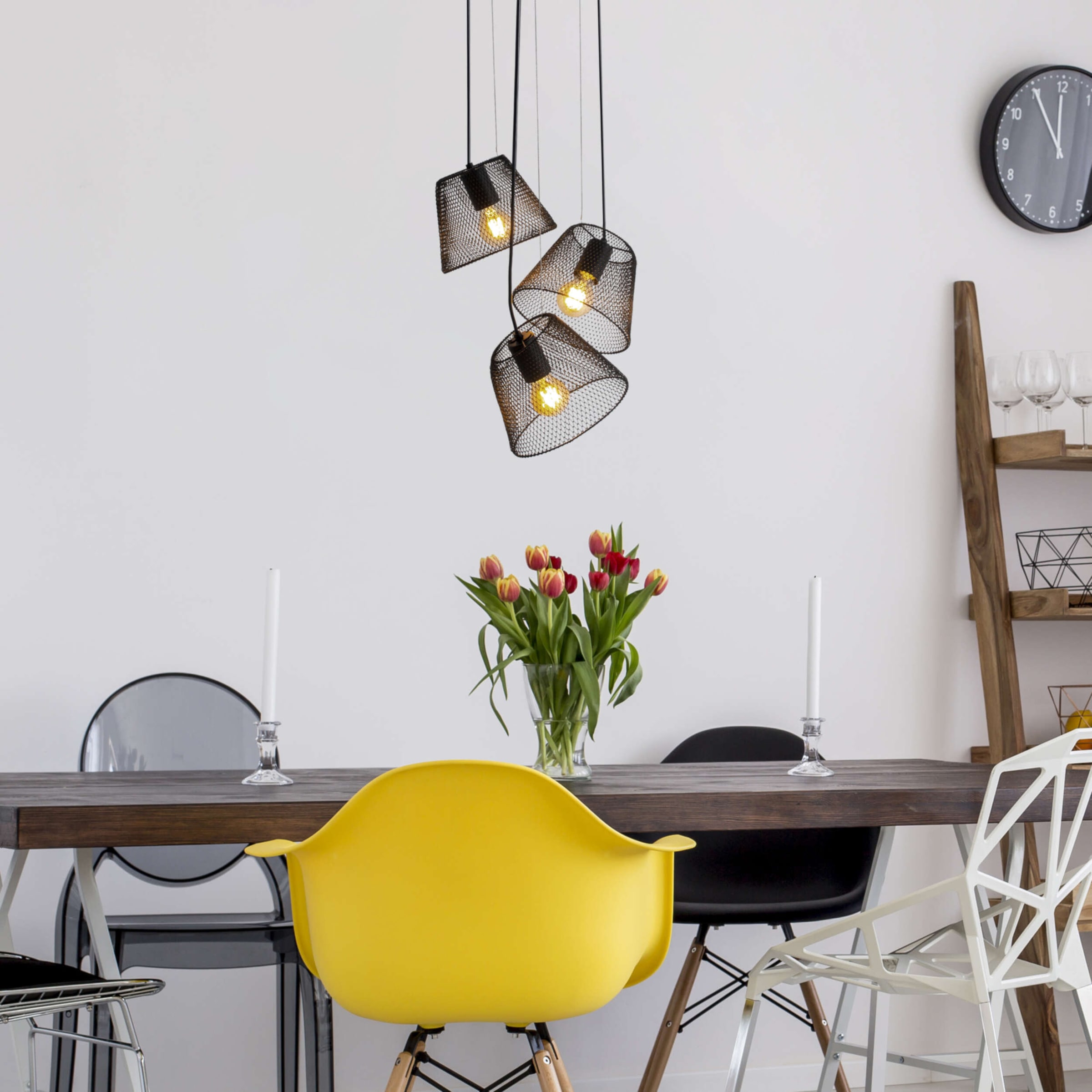 näve Pendelleuchte »Korie« E27 1 Stk. Metallgeflechtschirme schwarz, 3x E27 exkl., Höhe 120cm gestuft