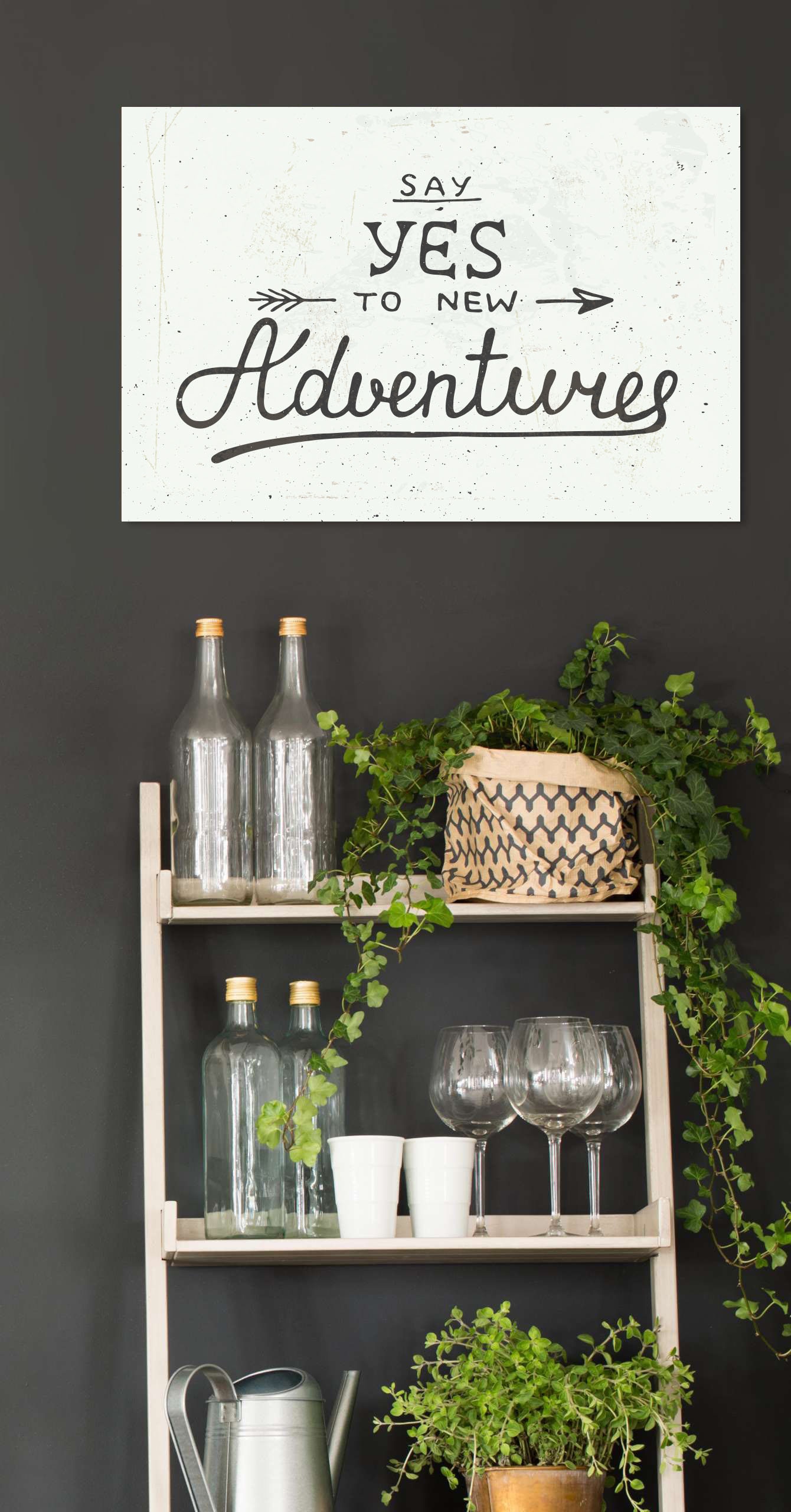 queence Metallbild »New Adventure«, Schriftzüge-Schriftzug-Sprüche-Sprüche & Texte-Motivationsbilder, (1 St.), Stahlschild, Blechschild, Spruch, Motivation