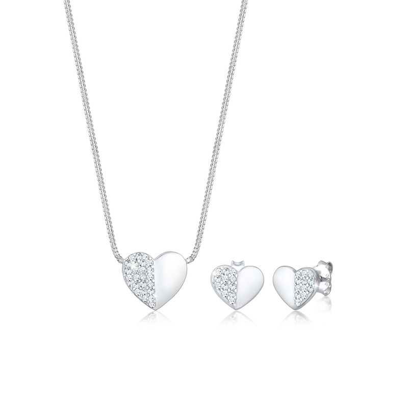 ELLI Schmuckset »Herz Glas Kristalle Weiß 925 Sterling Silber« () Silber onesize Schmuckset für Damen mit Glas Kristallen verleiht jedem Outfit...