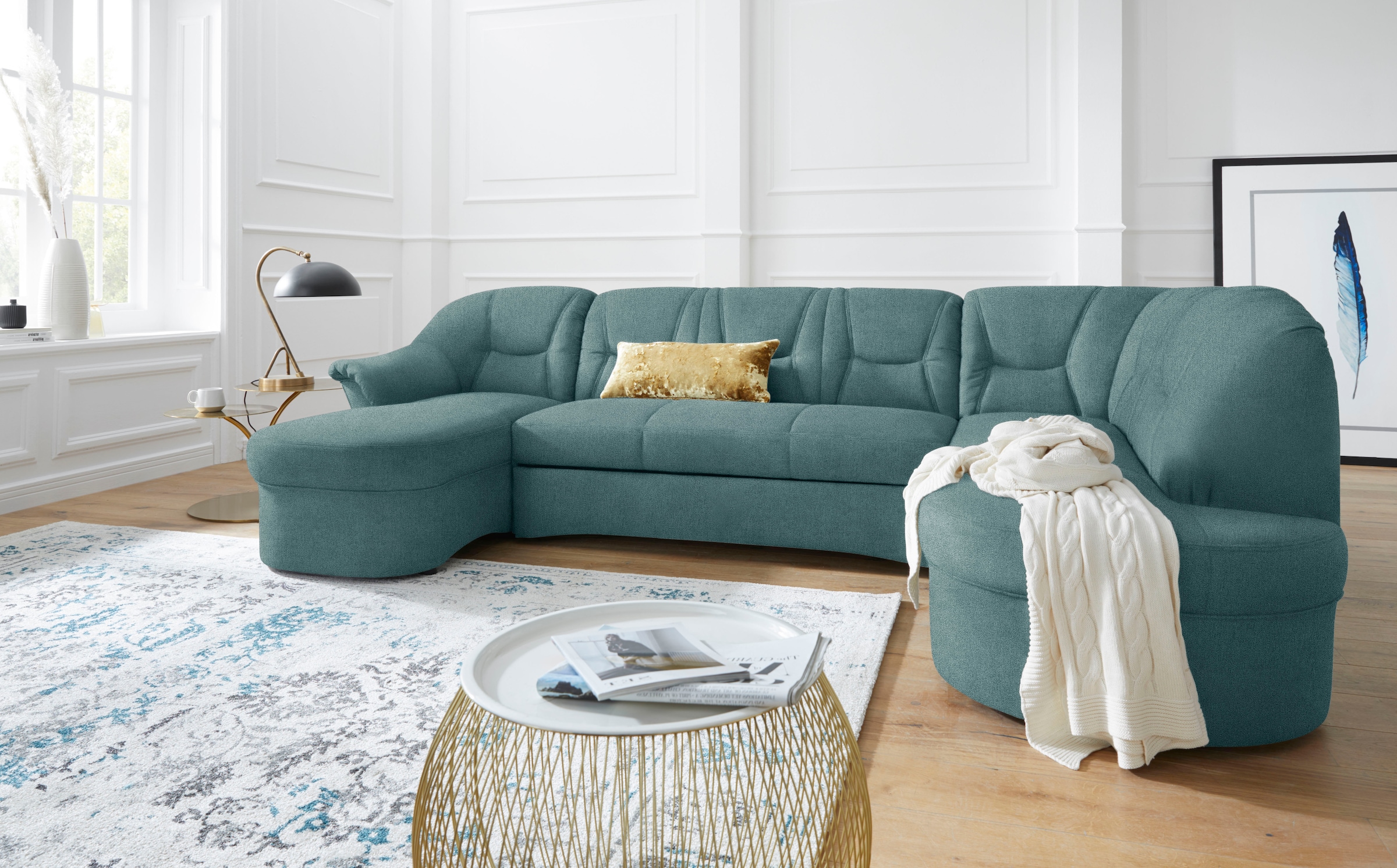 DOMO collection Wohnlandschaft »Sarafina, zeitlos und komfortabel, optional mit Federkern, U-Form«, wahlweise mit Bettfunktion