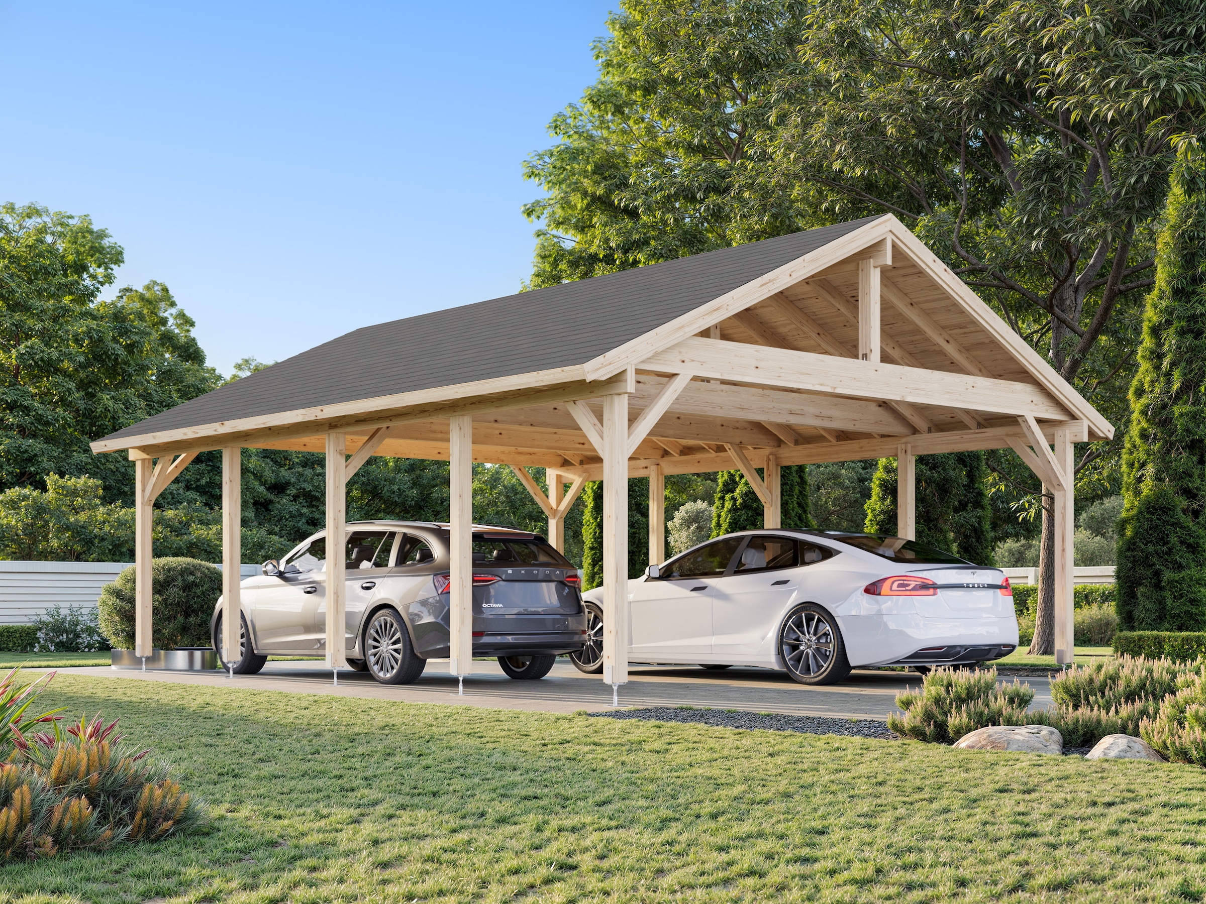 Palmako Doppelcarport »Robert« Massivholz 531 cm natur