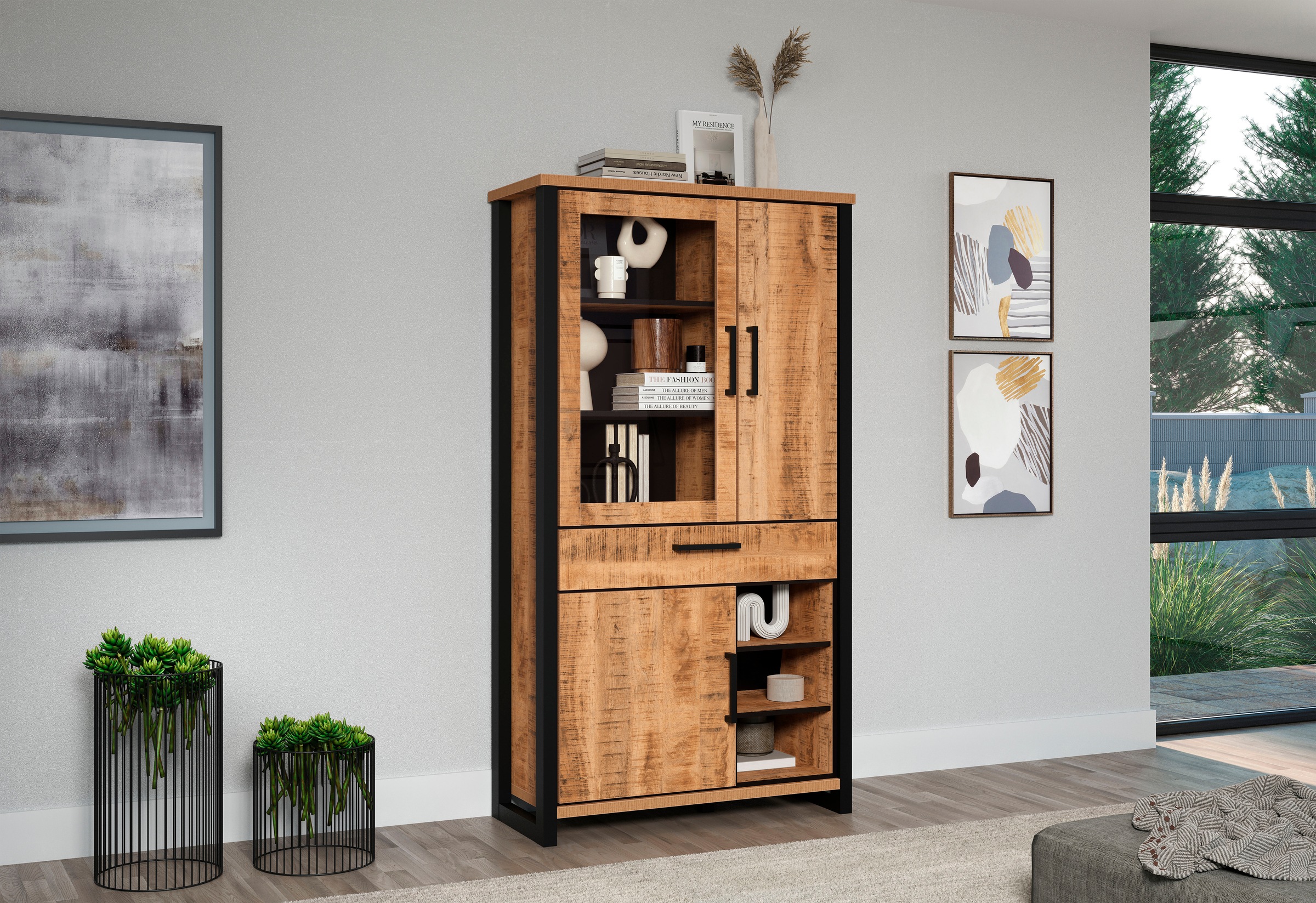 Home affaire Vitrine »Elda« 1 Stk. tlg. Vitrine mit 3 Türen & 1 Vollauszug günstig online kaufen