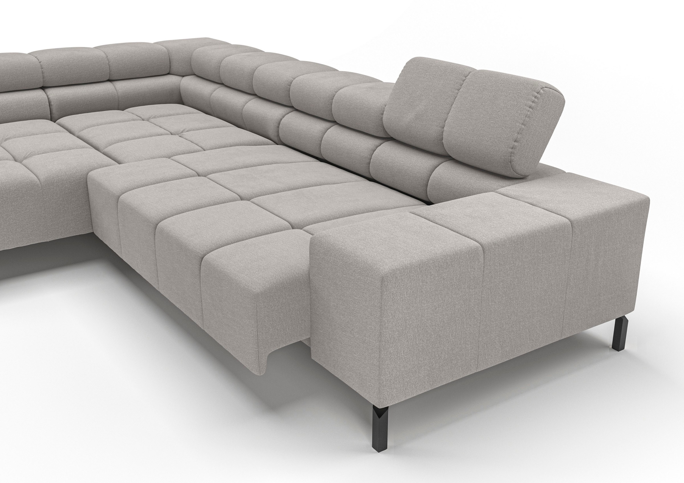 INOSIGN Ecksofa »Ancona New, wahlweise motorische Sitztiefenverstellung, auch in Cord«, feine Steppung, mit Kopfteilverstellung, 3 Zierkissen, L-Form