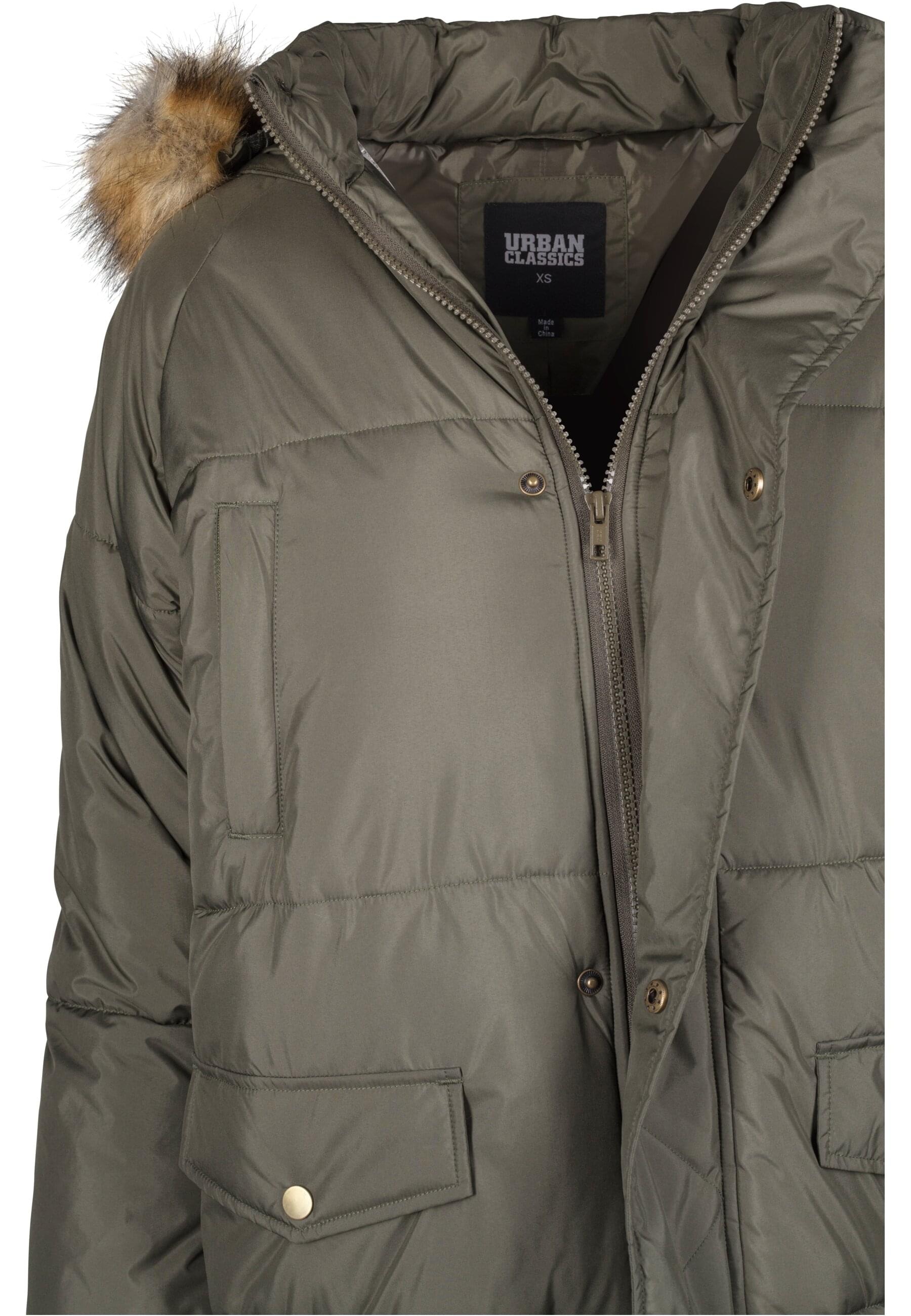 URBAN CLASSICS Winterjacke »Urban Classics Damen Ladies Oversize Faux Fur Puffer Coat« 1 Stk. tlg. mit Kapuze