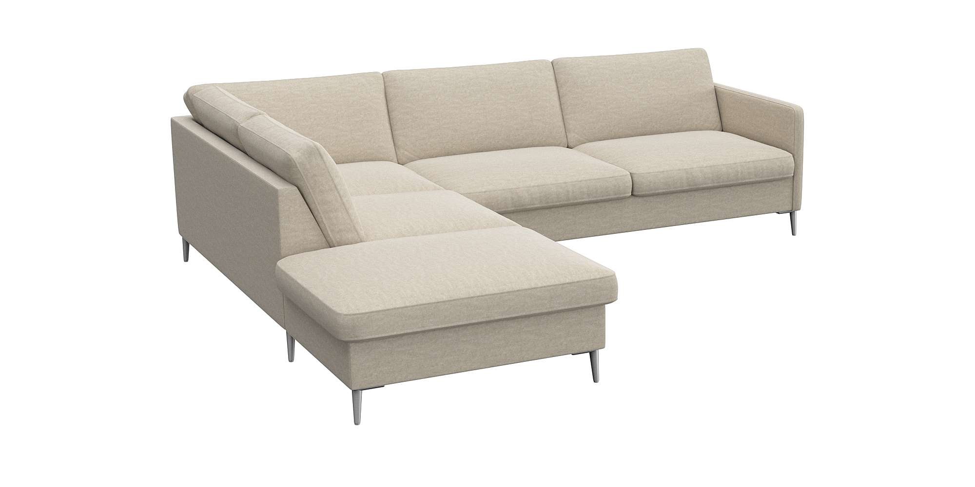 FLEXLUX Ecksofa »Fiore, L-Form«, schmale Armlehnen, Kaltschaum, Füße Alu