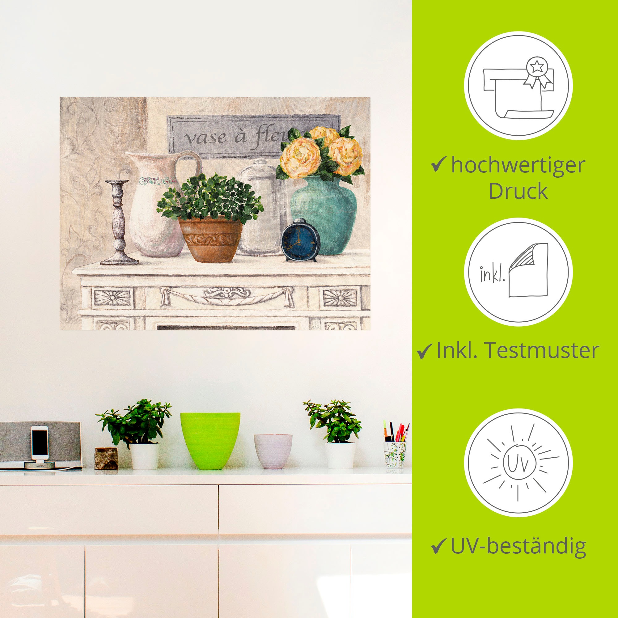 Artland Wandbild »Vasen mit Blumen«, Vasen & Töpfe, (1 St.), als Alubild, Outdoorbild, Wandaufkleber in verschied. Größen