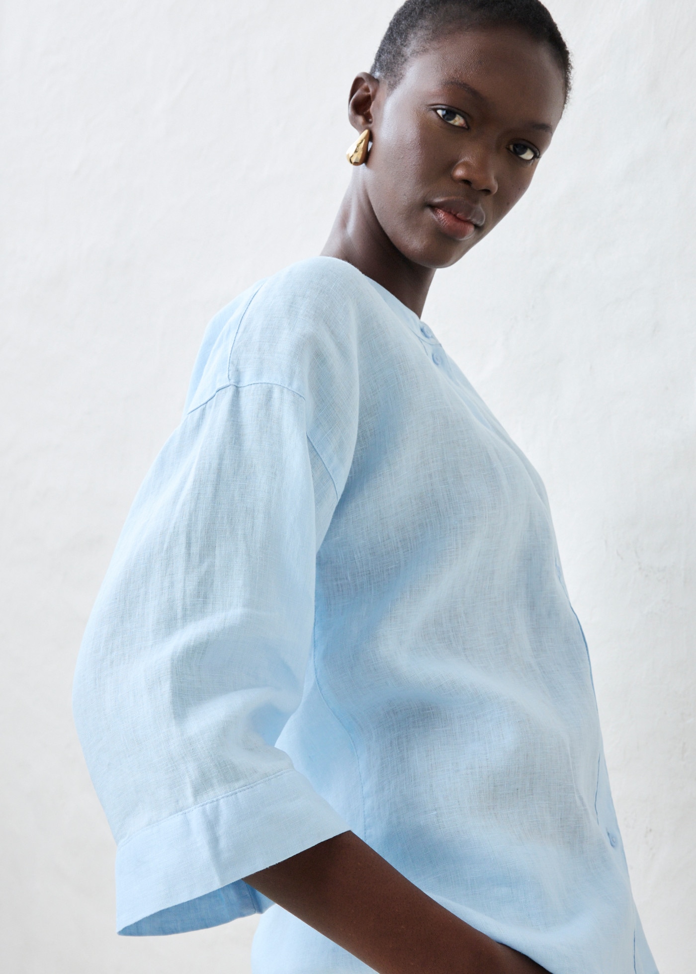 bonprix Shirtbluse Oversize-Passform, aus Leinen, strukturierte Oberfläche, 3/4-Ärmel