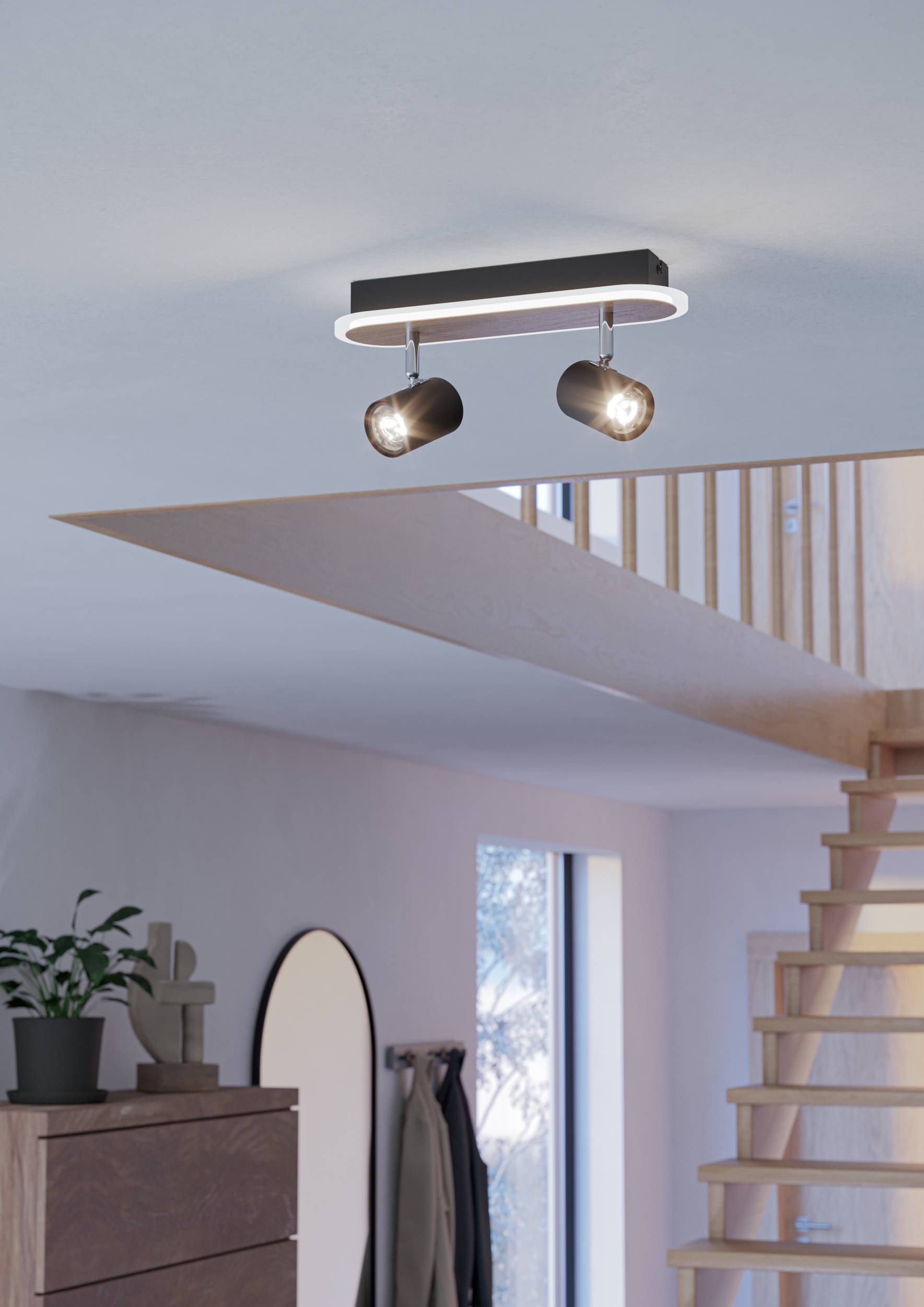 EGLO Deckenleuchte »Rimbocchi Deckenlampe, Metall und Holz-Optik, Spotbalke günstig online kaufen