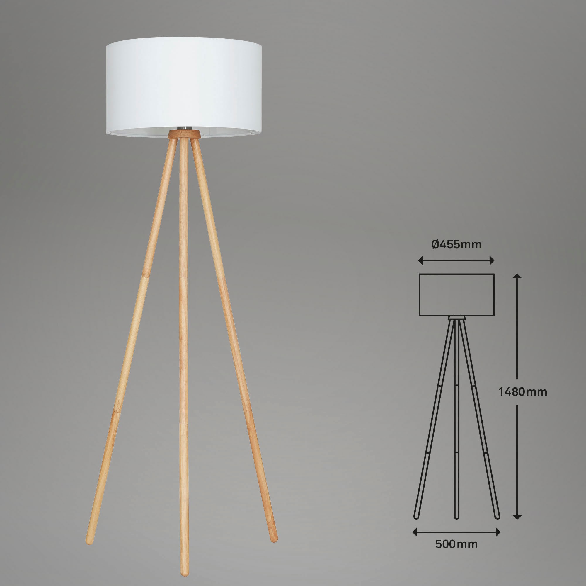 Briloner Leuchten Stehlampe »1379016 Floor«, Leuchtmittel E27 | ohne Leuchtmittel, Holz Stativ, Stoffschirm, inkl. Kabelschalter, exkl. 1x E27 max. 60 W