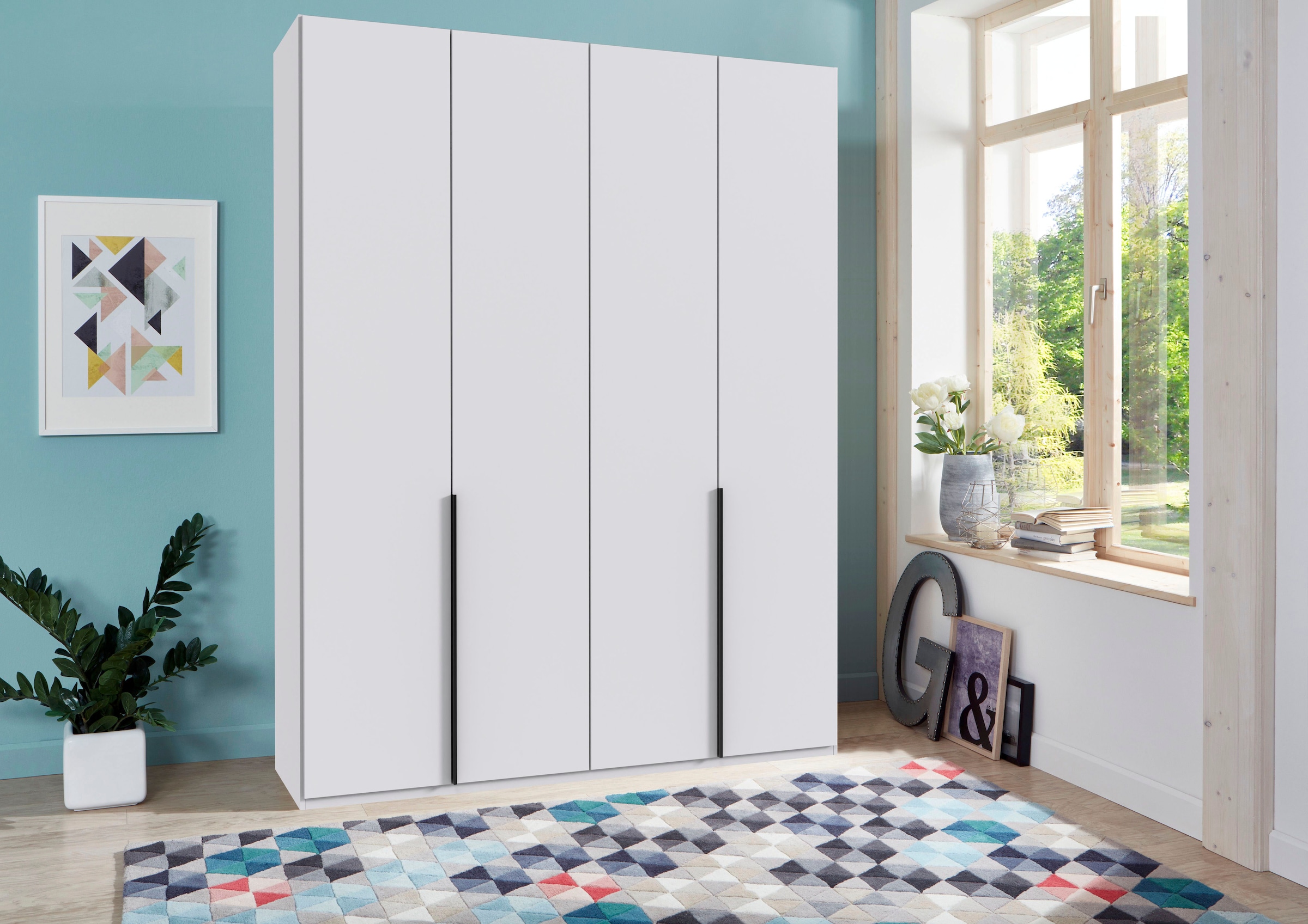 Wimex Kleiderschrank »Mugano,in 8 Breiten,3 Höhen,2 Tiefen, viele Farben, Made in Germany«, (in Basic oder Premium Ausstattung mit 2 weiteren Einlegeböden), mit langen Griffstangen aus Metall, wahlweise mit oder ohne Spiegel