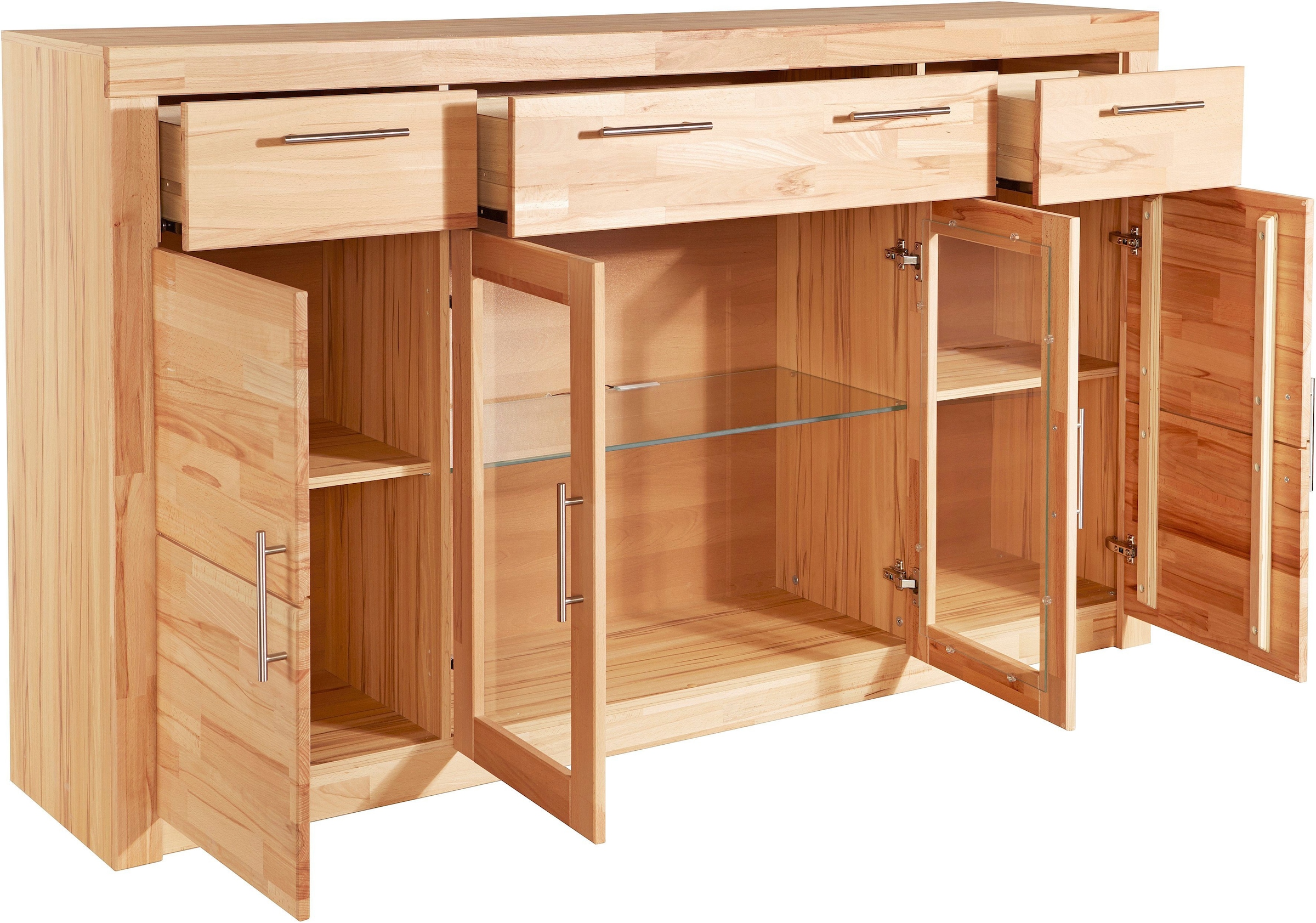 VOGL Möbelfabrik Highboard »Toronto«, opt. Glastüren, teilmassiv, Rahmenoptik, Made in Germany