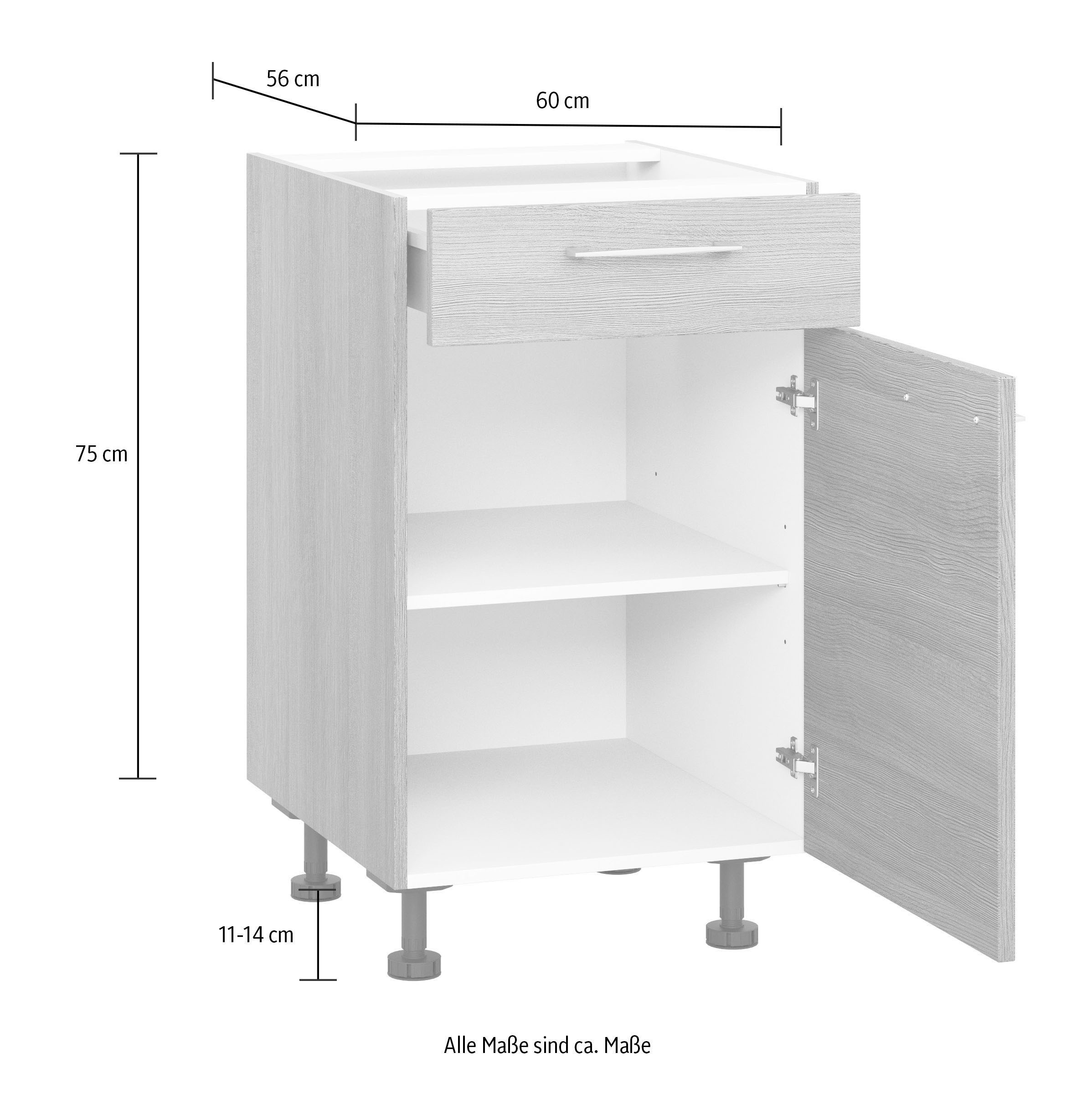 KOCHSTATION Unterschrank »KS-Trea US60«, mit einem Auszug und einer Tür, Einlegeboden, Breite 60 cm, Höhe 75 cm