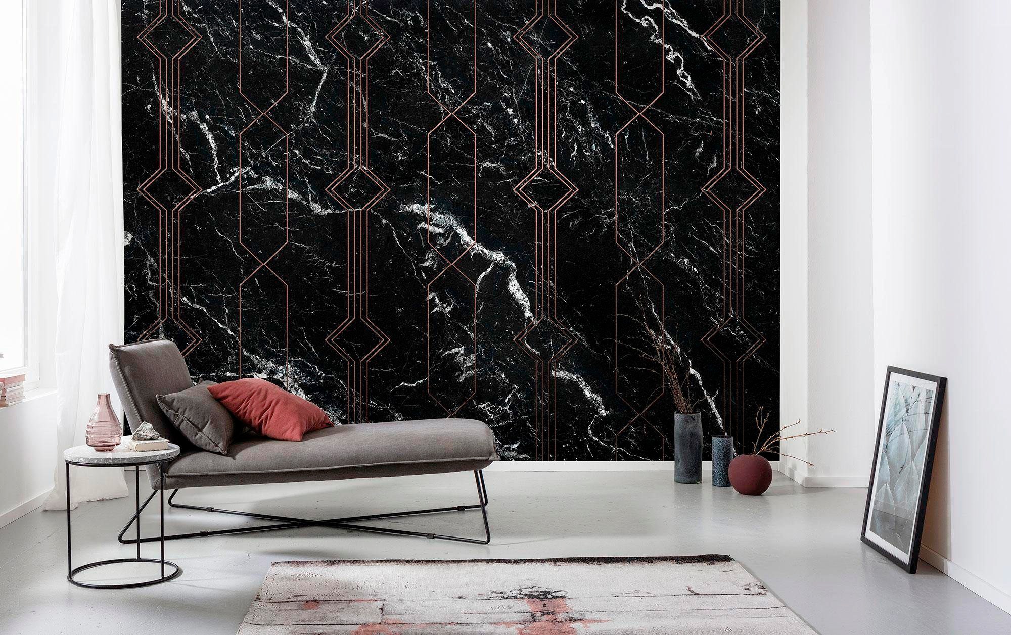 Komar Vliestapete »Digitaldruck Vlies -  Marble Black - Größe 400 x 250 cm« bedruckt glatt Wohnzimmer, Schlafzimmer