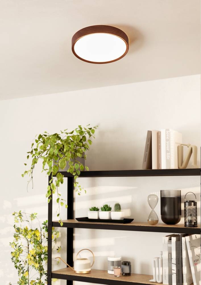 EGLO Deckenleuchte »MUSURITA«, 1 flammig, Leuchtmittel LED-Modul | LED wechselbar, Deckenlampe, Wohnzimmer, Stahl, Kunststoff, Holz-Optik, Weiß, Ø34 cm