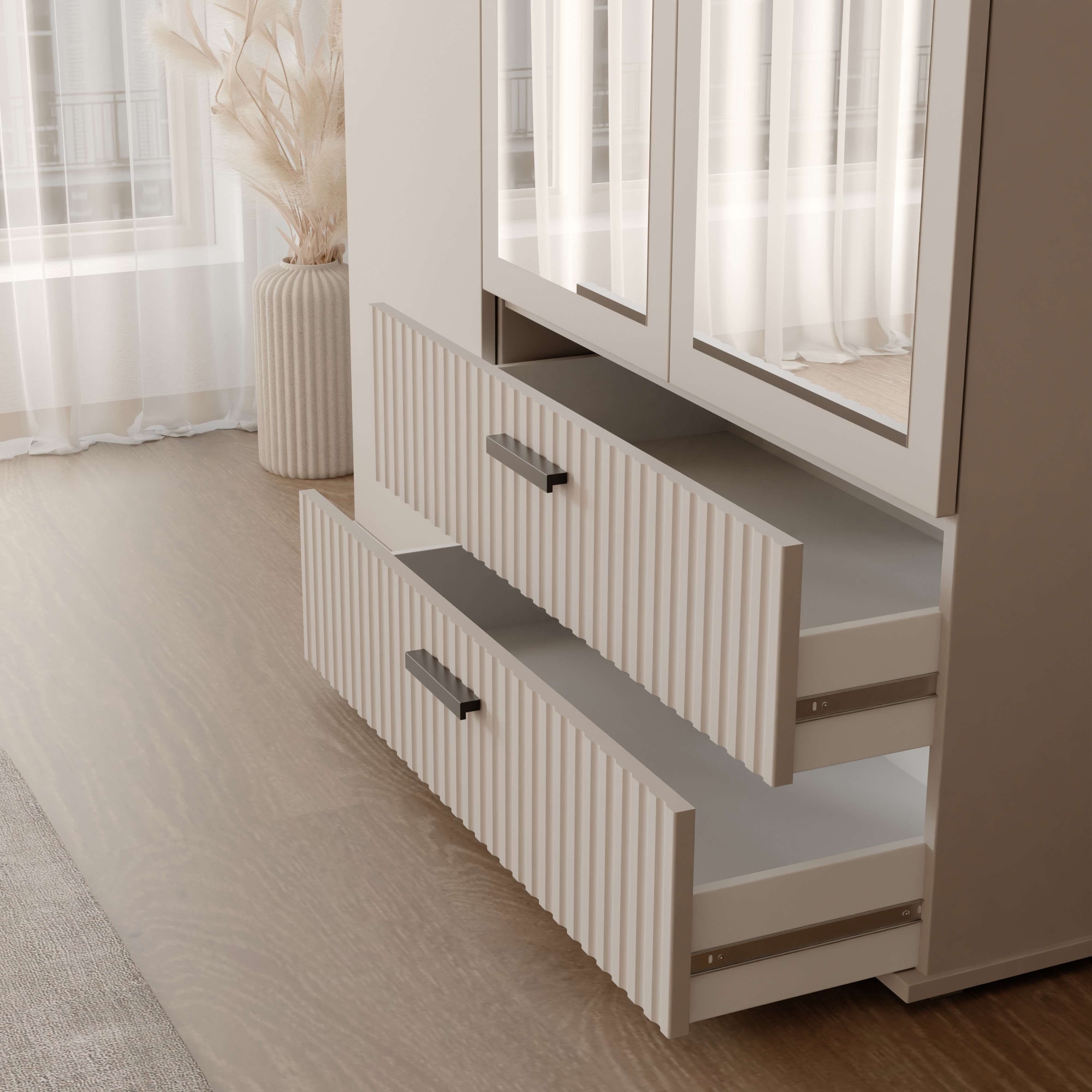 OTTO home Kleiderschrank »KOLLINE, modern mit viel Stauraum & geriffelter Struktur« H/B/T ca. 190/135/52cm,  Robuste Qualität, clevere Innenaufteilung & europäische Herstellung