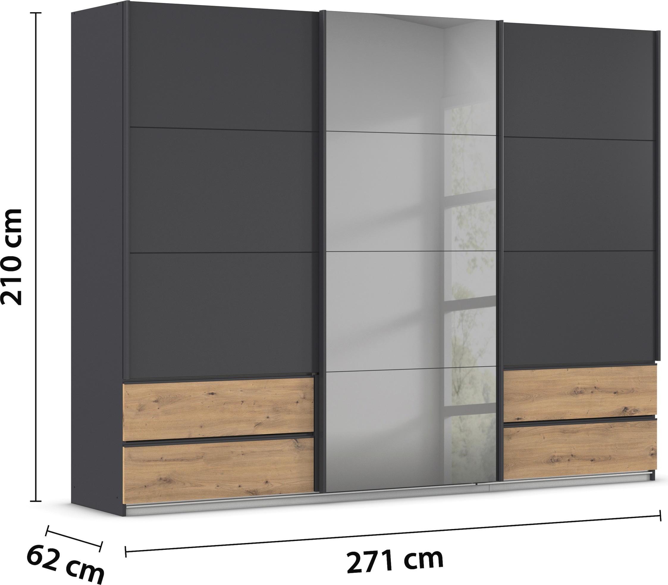 rauch Schwebetürenschrank »Kleiderschrank Schrank Garderobe ELARA Glastür/Grauspiegel«, praktische Schubladen optional farblich abgesetzt MADE IN GERMANY