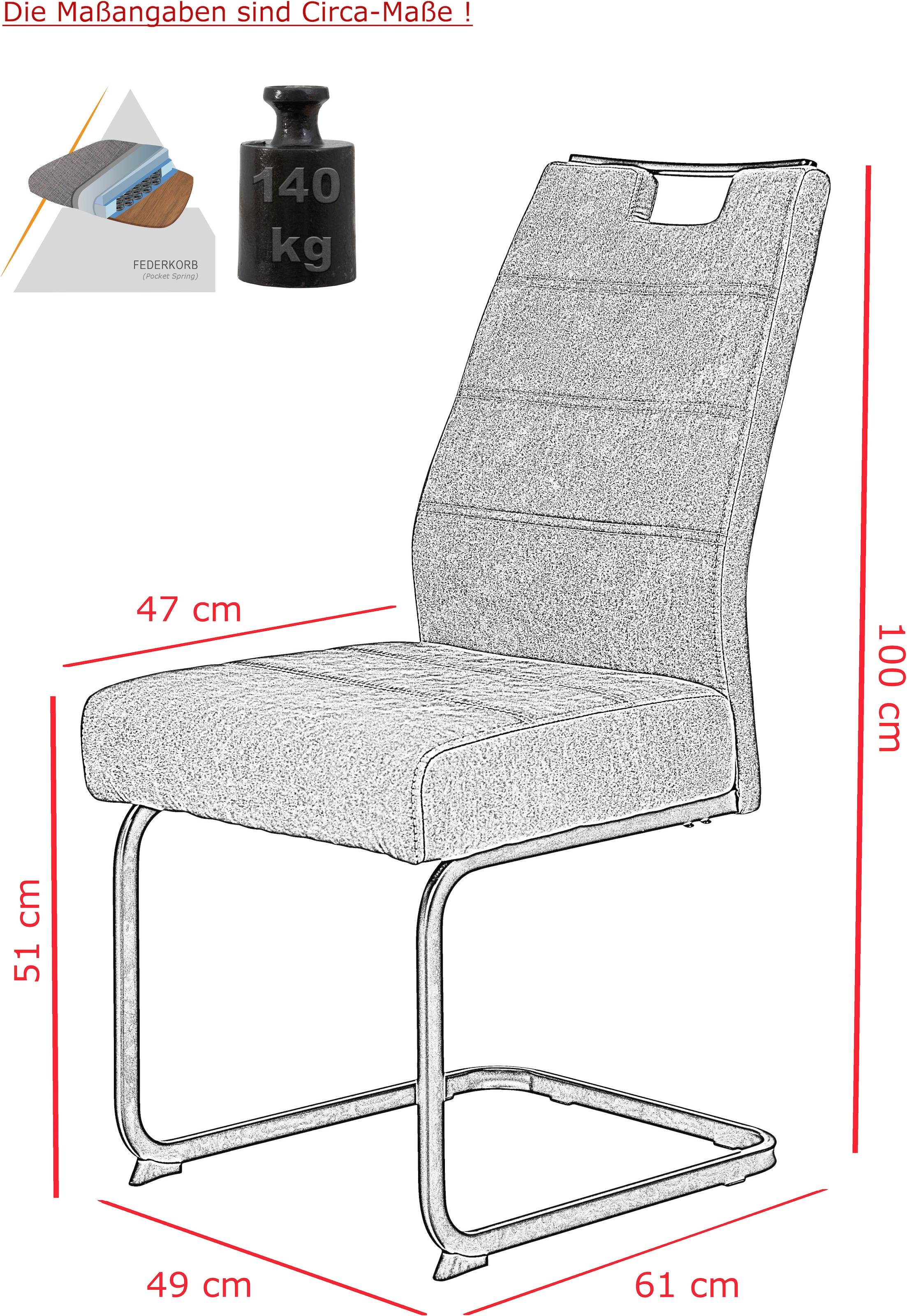 HELA Freischwinger »KERSTIN«, (Set), 2 St., Microfaser VINTAGE-Polyester, Freischwinger, XL Sitzbreite, Griff, Vintage Optik, 140kg belastbar