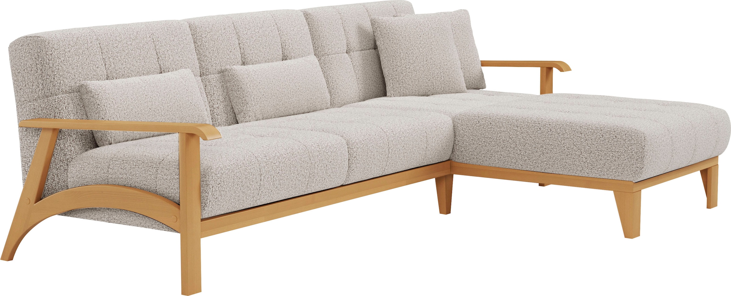 sit&more Ecksofa »Billund L-Form«, Armlehnen aus eichefarbigem Buchenholz, verschiedene Bezüge und Farben