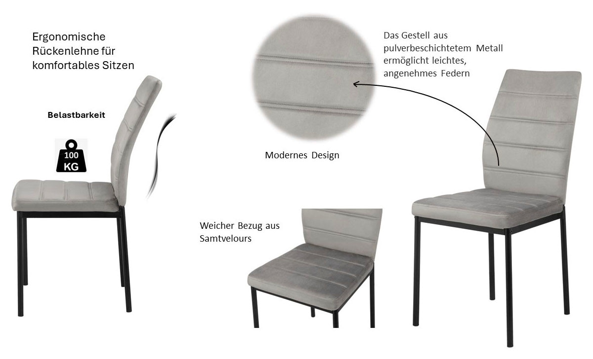 INOSIGN Esszimmerstuhl »CRESSWELLE«, (Set), 4 St., Samtvelours, Polsterstuhl mit weichem Samtveloursbezug, Metallgestell