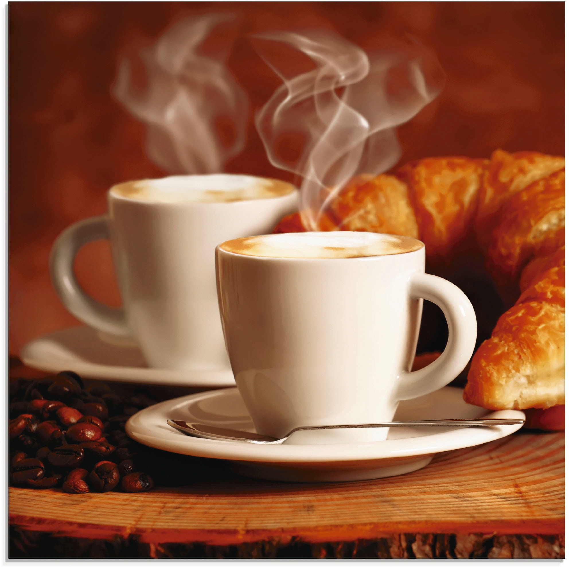 Artland Glasbild "Dampfender Cappuccino und Croissant", Getränke, (1 St.), günstig online kaufen