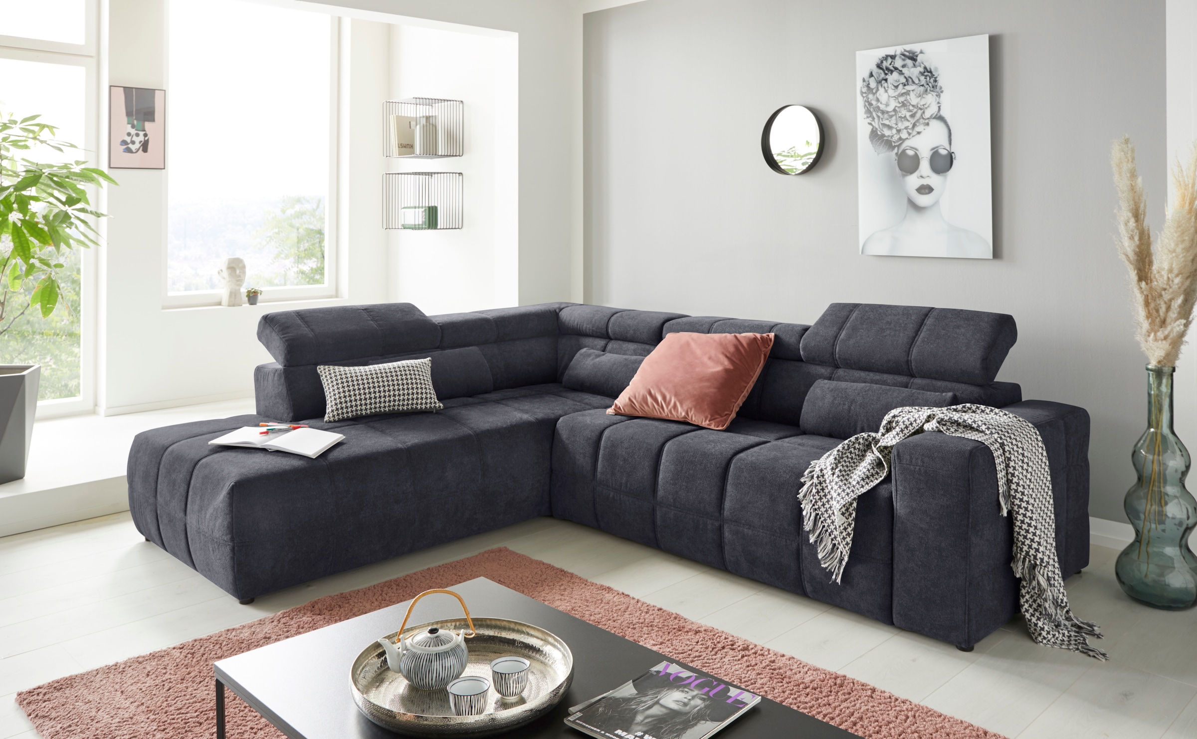 DOMO collection Ecksofa »Brandon L-Form, auch in Leder«, inklusive Kopfteil günstig online kaufen