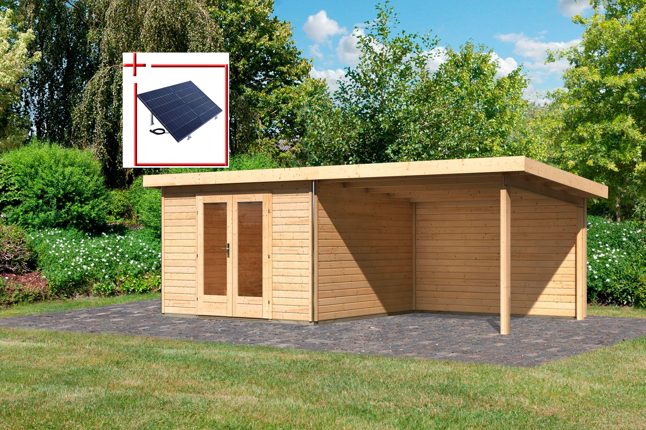 KONIFERA Gartenhaus »Rabensee 1« mit Anbaudach 3, 30 m, Rückwand, naturbelassen naturbelassen 0