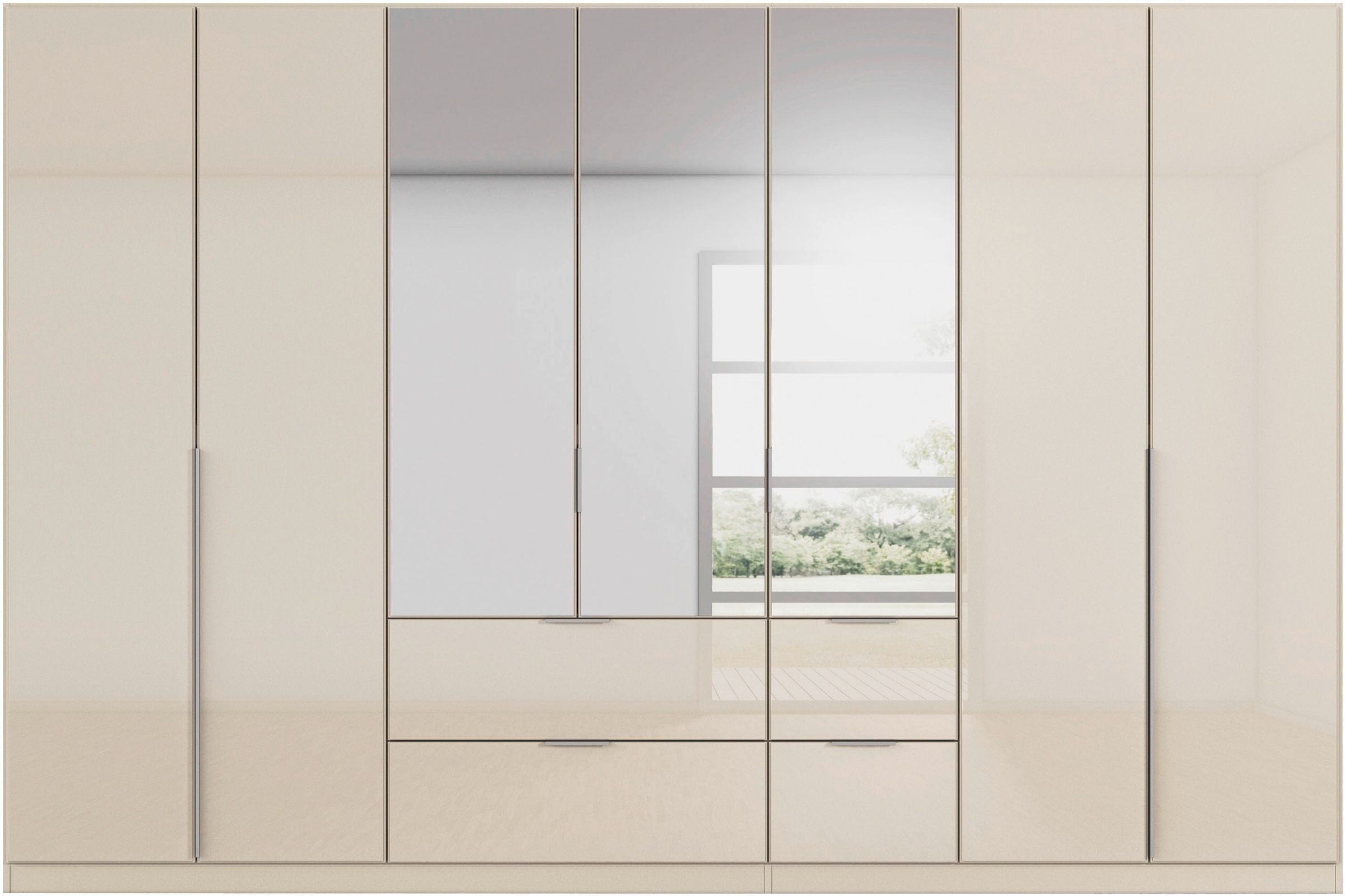 rauch Drehtürenschrank »Kleiderschrank Kleiderschränke Schrank Garderobe AGORDO mit Glasfront«, (in zwei Griff-Farben mit Glasfront), mit Außenschubkästen, in 6 Breiten und 2 Höhen MADE IN GERMANY