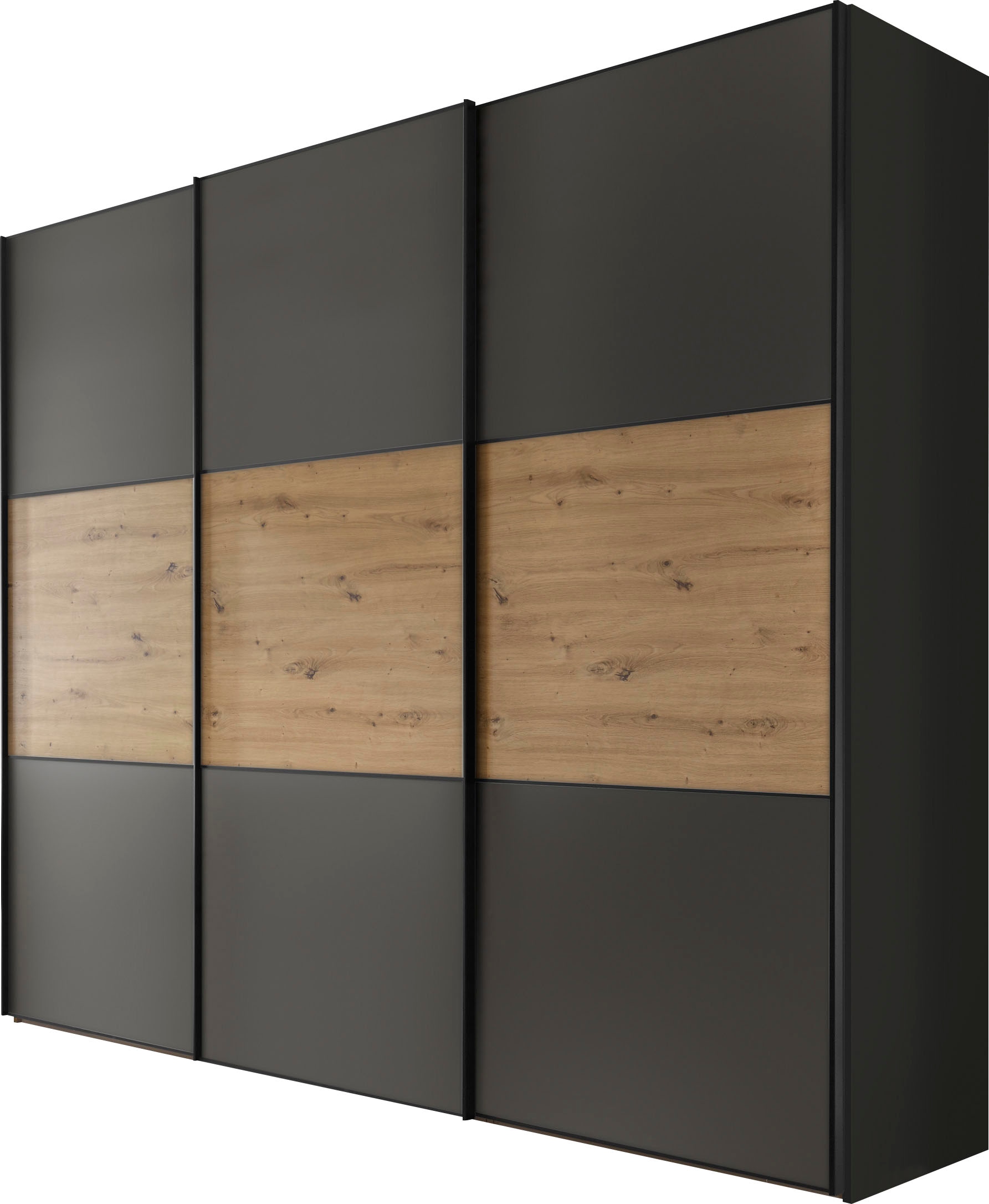 STAUD Schwebetürenschrank »Includo, Made in Germany«, mit vier verschiedenen Ausstattungsvarianten Dekor vulkan/Artisan Eiche