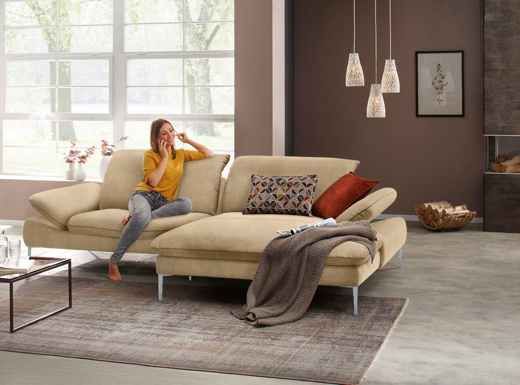 W.SCHILLIG Ecksofa »enjoy&MORE, mit tollem Sitzkomfort, elegant und bequem, L-Form«, mit Sitztiefenverstellung, Füße silber matt, Breite 294 cm