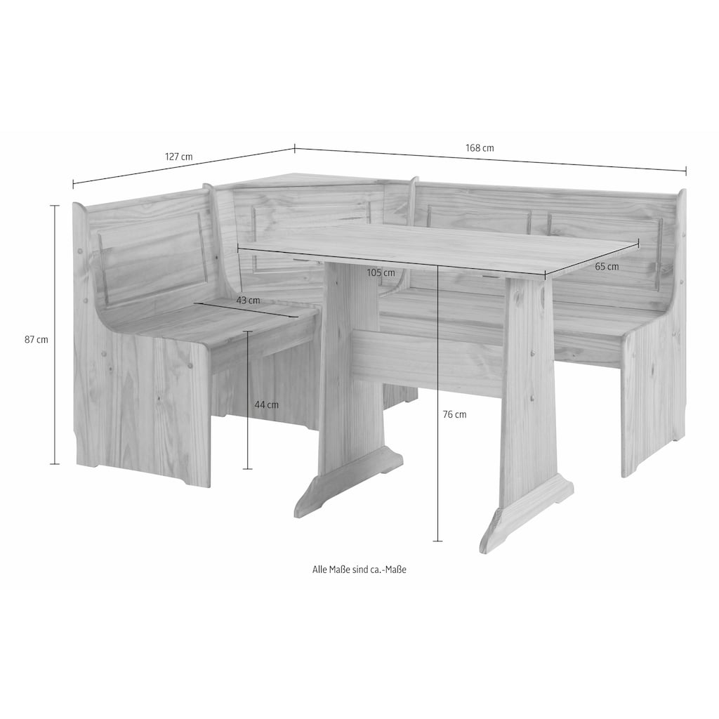 Home affaire Essgruppe »Sascha«, (2 tlg.), mit Tisch und Truhen-Eckbank