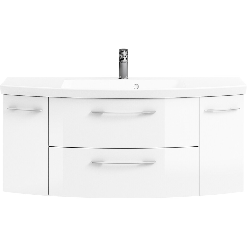 Saphir Badmöbel-Set »Cassca Sprint 2-teilig Mineralmarmor-Waschtisch mit LED-Spiegelschrank«, (2 St.)