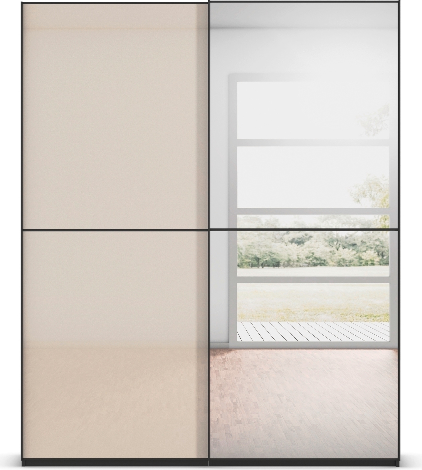 rauch Schwebetürenschrank »Kleiderschrank Schrank Garderobe Schlafzimmerschrank SCALE-DUO«, edle zweigeteilte Türen Spiegel/Glas-Mix 3 Zierleisten MADE IN GERMANY