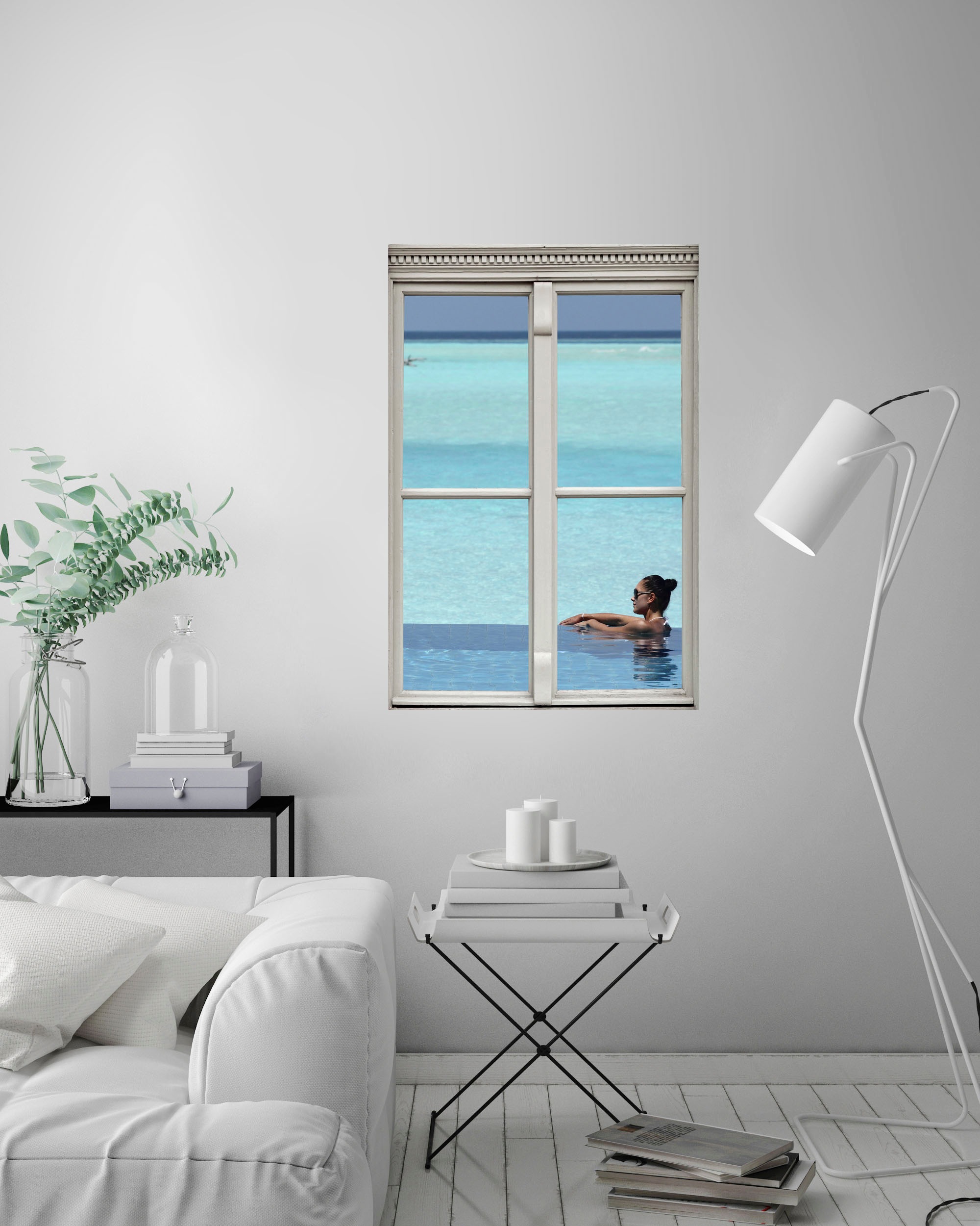 queence Wandsticker »Frau im Pool«, Wandsticker, Wandbild, selbstklebend, 3D, Fenster