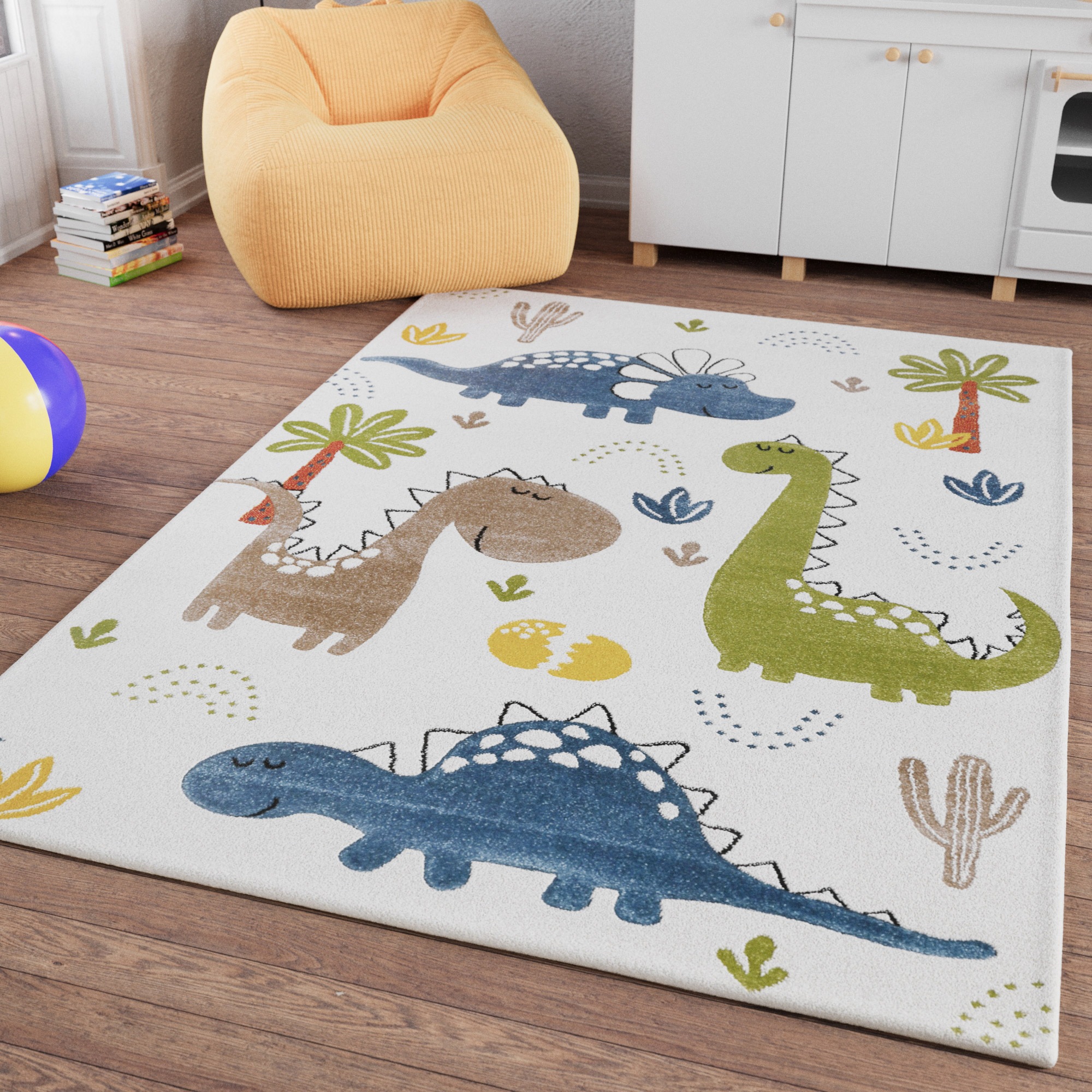 SMART KIDS Kinderteppich »Dino & Friends«, rechteckig, 10 mm Höhe, Moderner Spielteppich, strapazierfähig, pflegeleicht, Konturenschnitt
