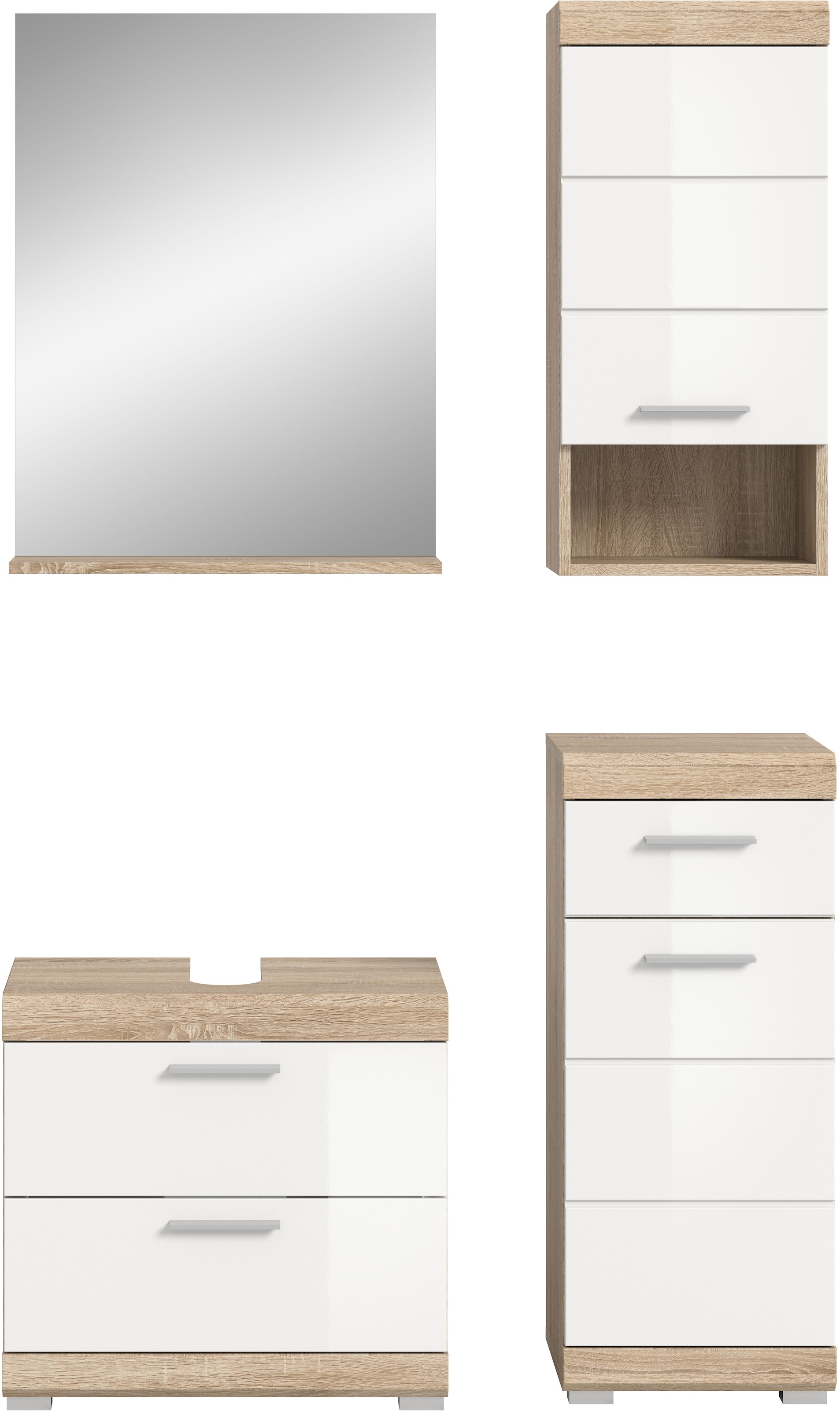 INOSIGN Badmöbel-Set »Siena, 4 teilig, bestehend aus:«, (Set), Waschbeckenunterschrank, Spiegel, Unterschrank, Hängeschrank