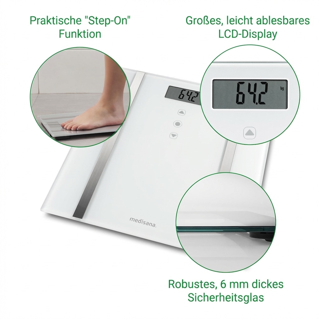Medisana Körper-Analyse-Waage »BS 483« Gewicht, Körperfett, Körperwasser, Muskelanteil, Knochengewicht, BMI