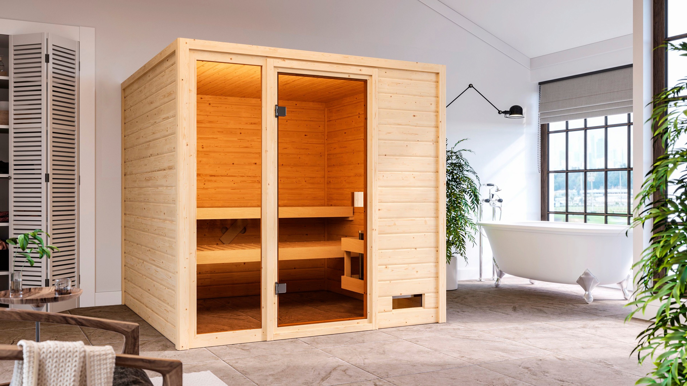 welltime Sauna »Jackie«, 9-kW-Ofen mit int. Steuerung