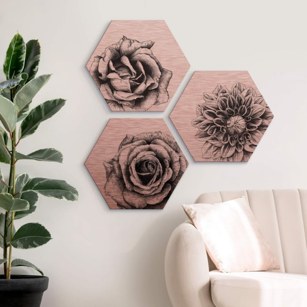 Wall-Art Mehrteilige Bilder »Florales Blumen Set Kupfer«, (Set, 3 St.)