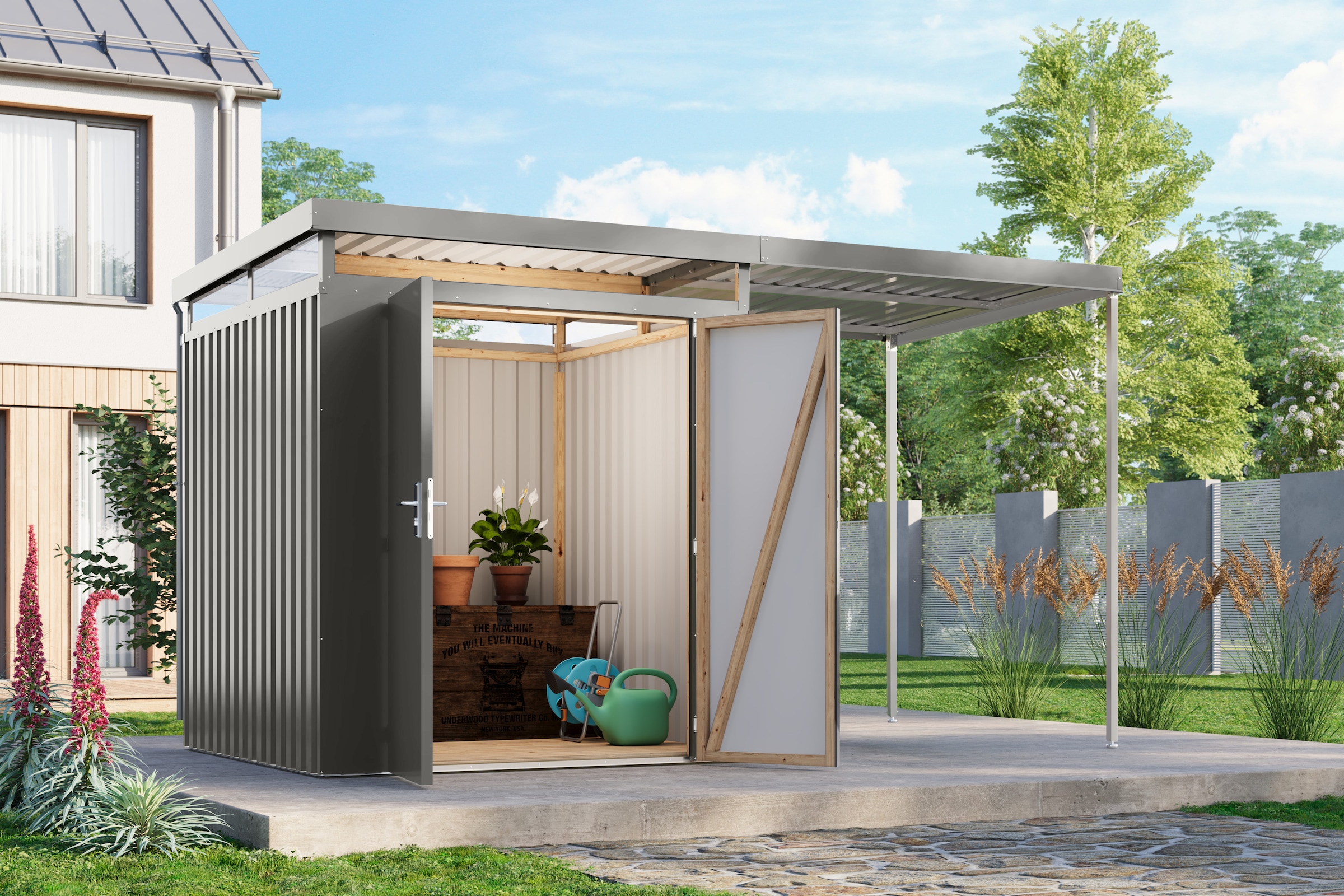 Karibu Gerätehaus »Titanium 2 SET mit Anbaudach« Made in Germany