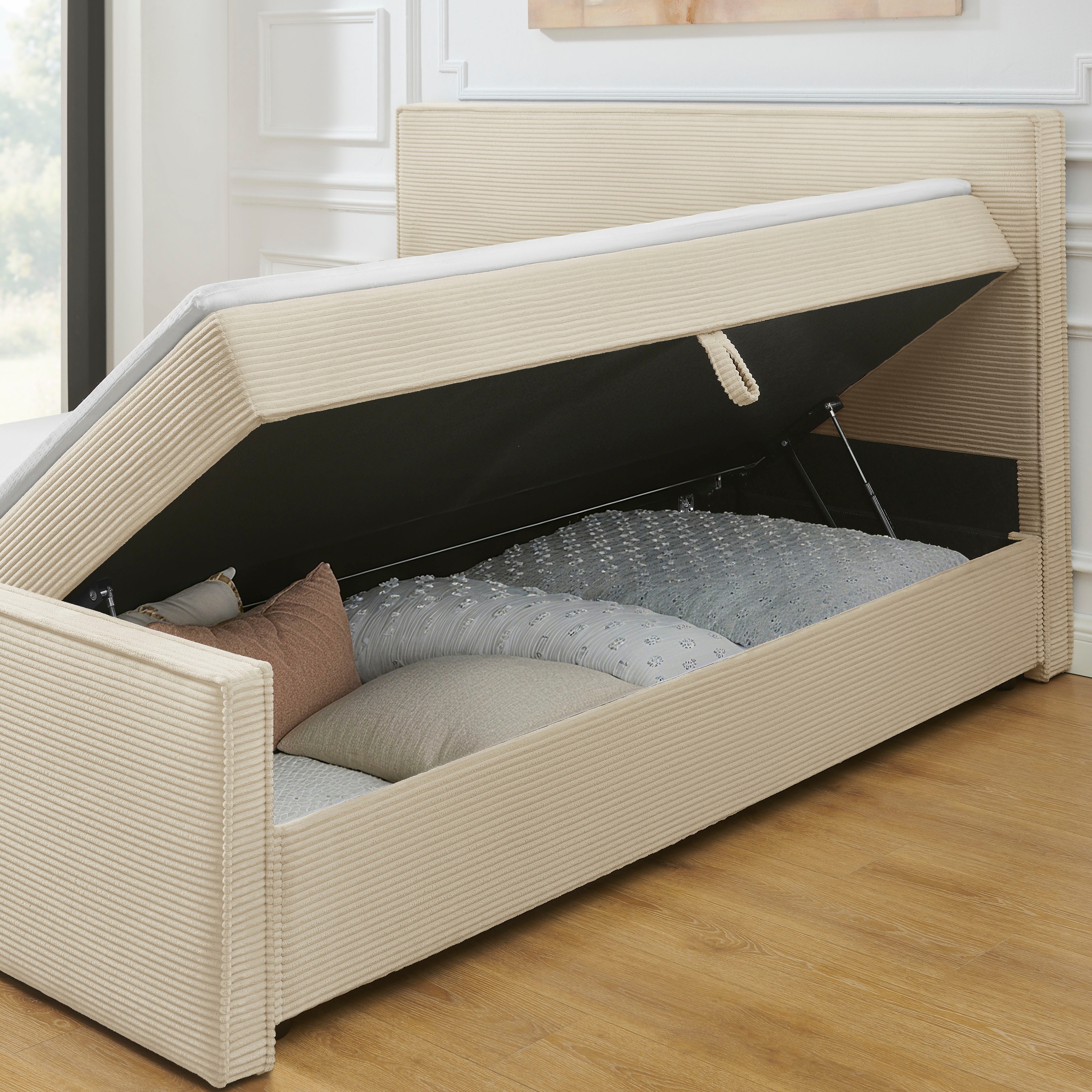 OTTO home Boxbett »Henno inkl. Bettkasten und Topper, Liegefläche 180x200cm« erhältlich in hochwertigem Cord-Stoff und der Größe 180x200 cm