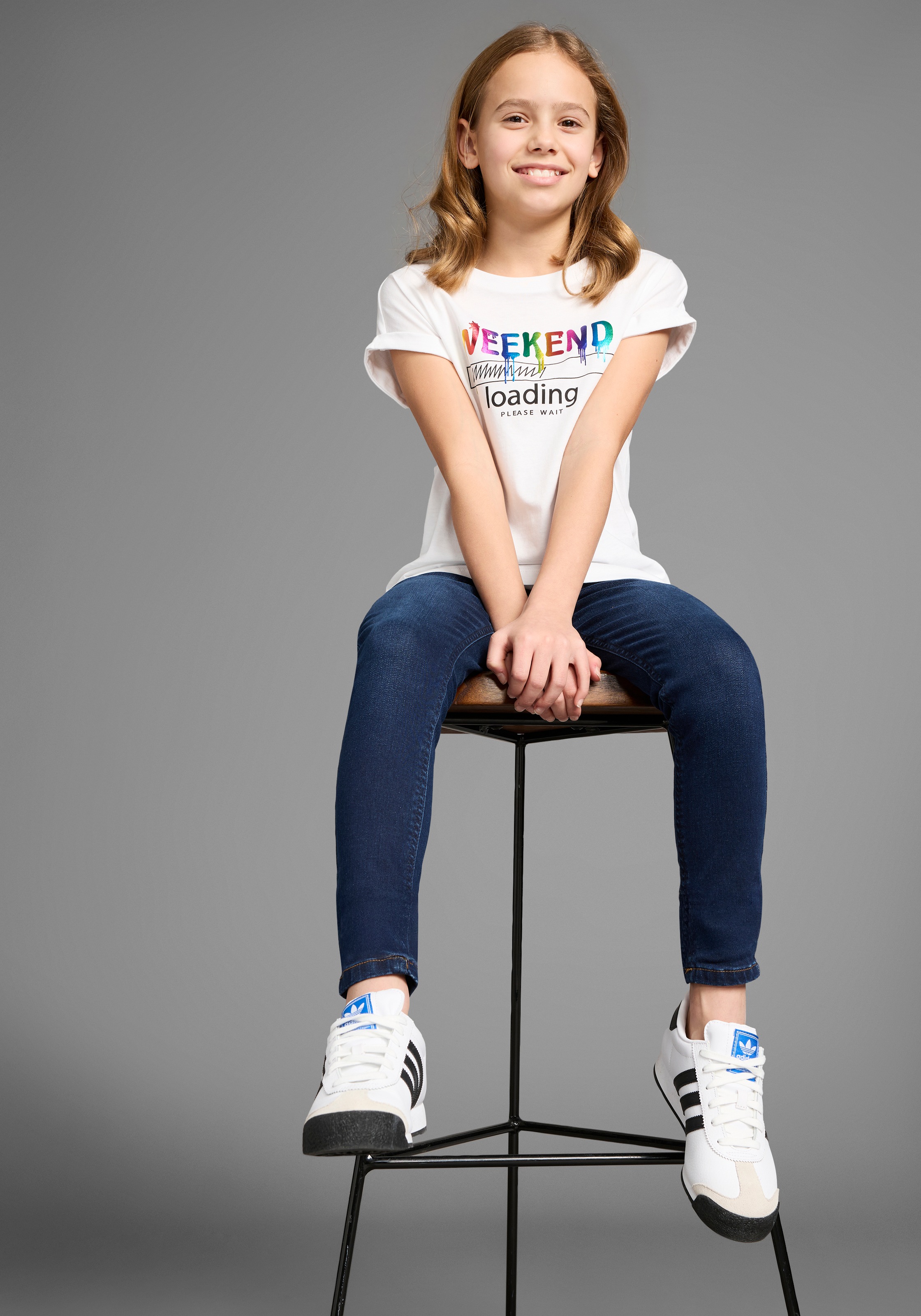 KIDSWORLD T-Shirt »WEEKEND loading...please wait«, Kurzarm, weite Passform, bedruckte Optik, Rundhalsausschnitt