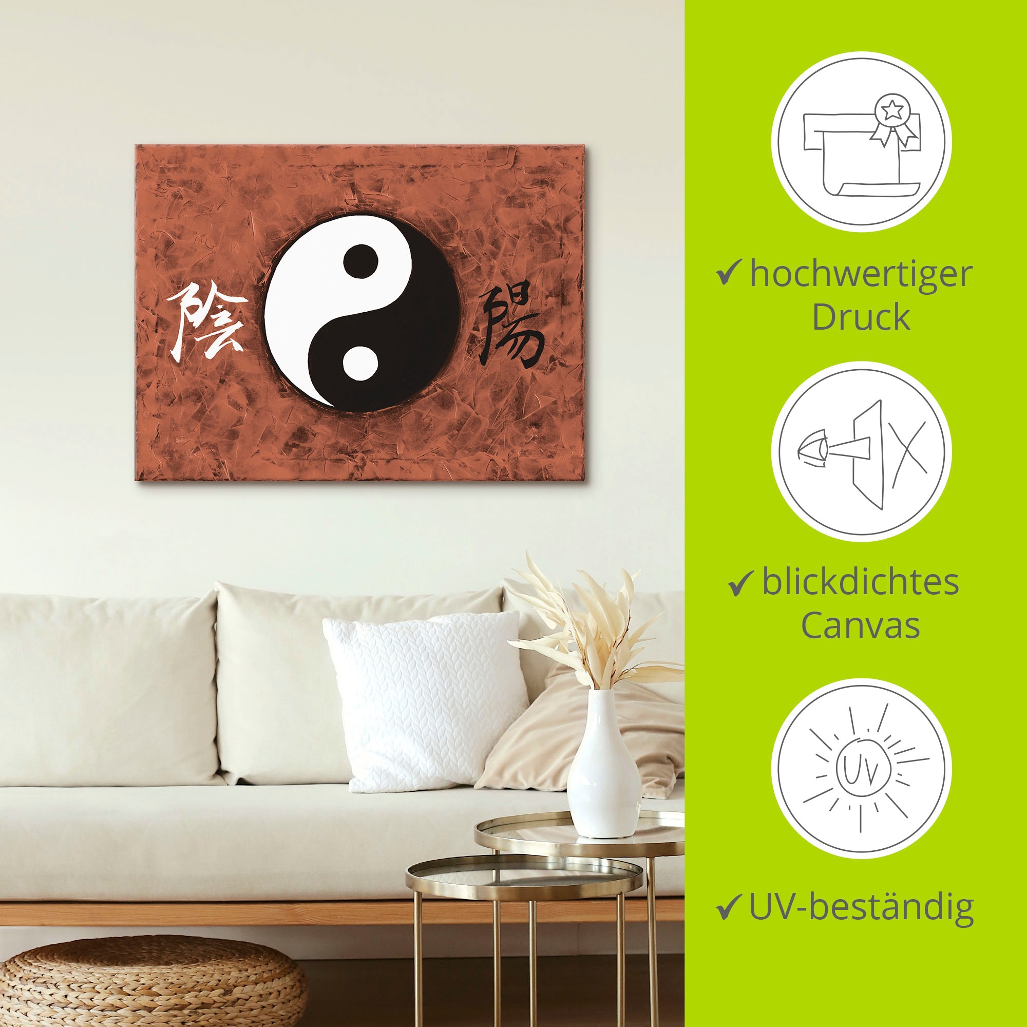 Artland Leinwandbild »Ying & Yang_braun«, Zeichen, (1 St.), auf Keilrahmen gespannt
