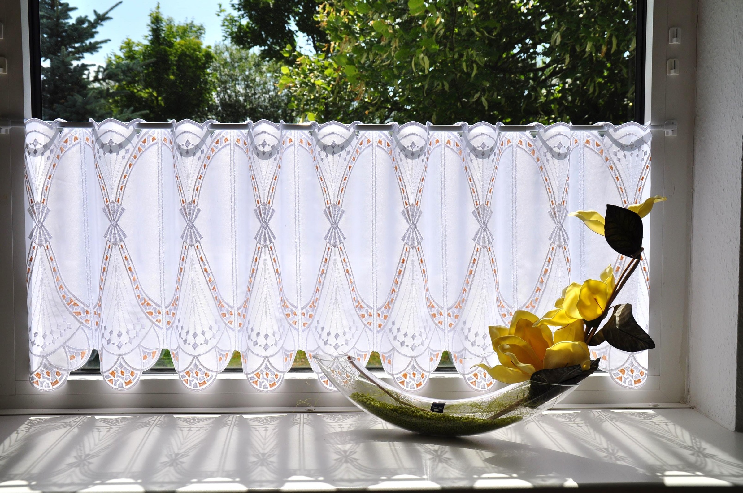 Stickereien Plauen Scheibengardine »Fächer« Stangendurchzug 1 Stk. tlg. günstig online kaufen