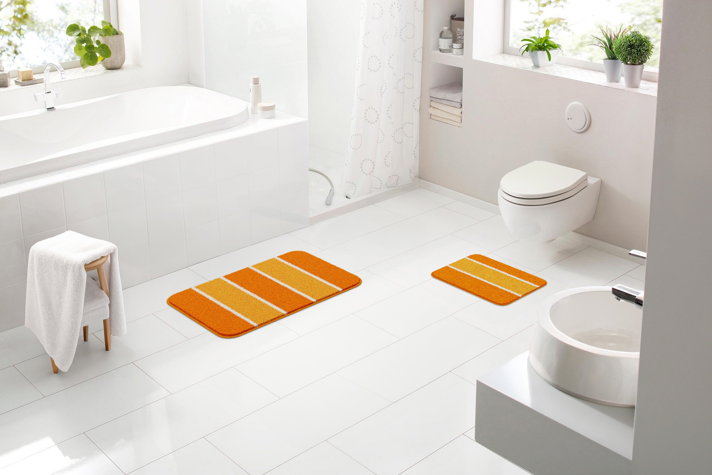 LINEA DUE Badematte »Waymore« Höhe 18 mm rutschhemmend beschichtet fußbodenheizungsgeeignet orange Obermaterial: 100% Polyester 2-tlg. Badematte