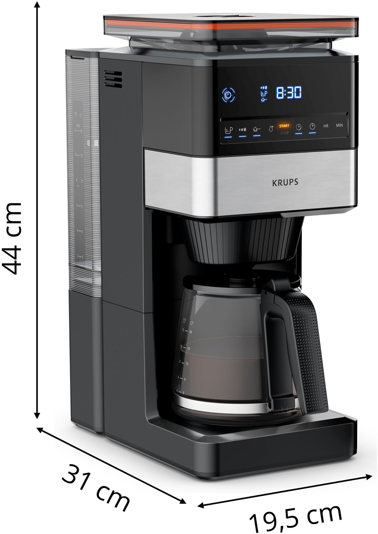 Krups Filterkaffeemaschine »KM8428 Grind Aroma XL«, 1,5 l Kaffeekanne, Papierfilter-Permanentfilter, 1x4, Kegelmahlwerk, digitales Bedienfeld, 1,5 l, 2 h Warmhaltefunktion
