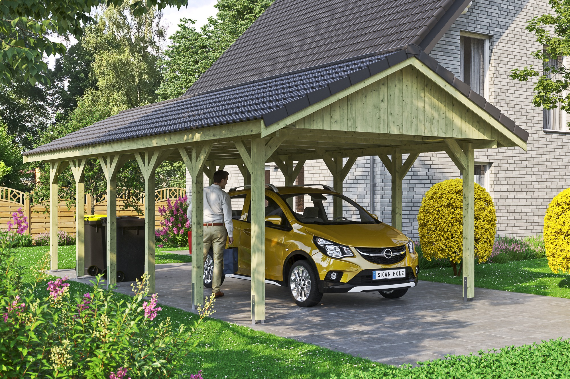 Skanholz Einzelcarport »Wallgau«, 340 cm, Grün, mit Dachlattung