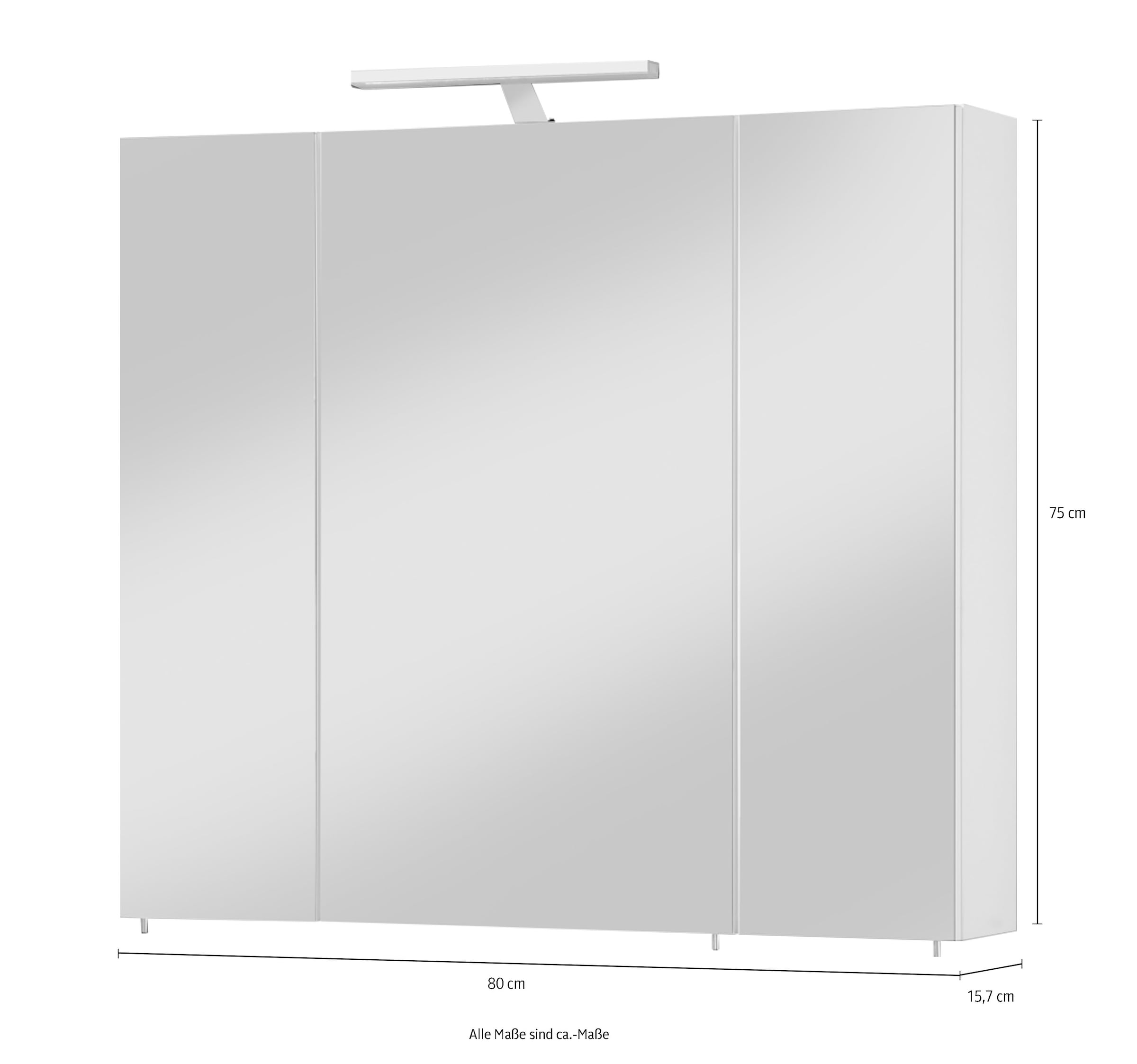 cm, Breite Spiegelschrank Schalter-/Steckdosenbox %Sale im 80 welltime jetzt LED-Beleuchtung, »Torino«, 3-türig,
